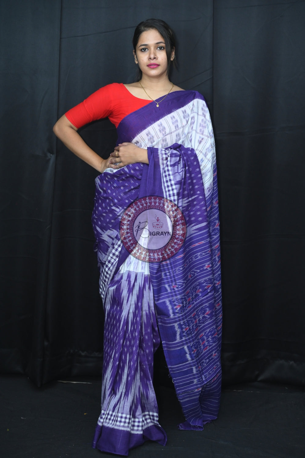 White Violet Scot Kargil Khandua Cotton Saree
