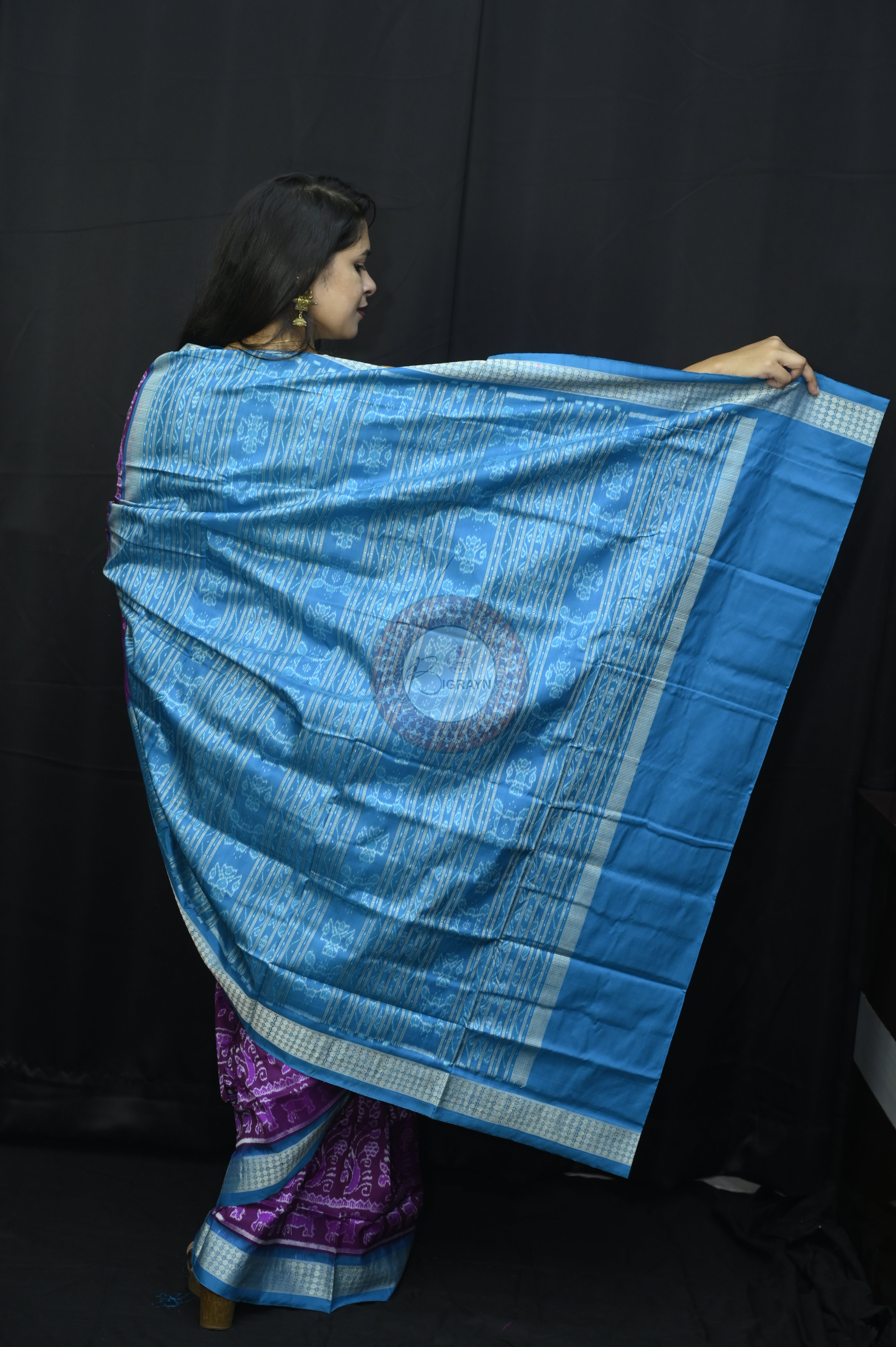 Purple Sky Blue Tribal And Animal Sambalpuri Silk Saree
