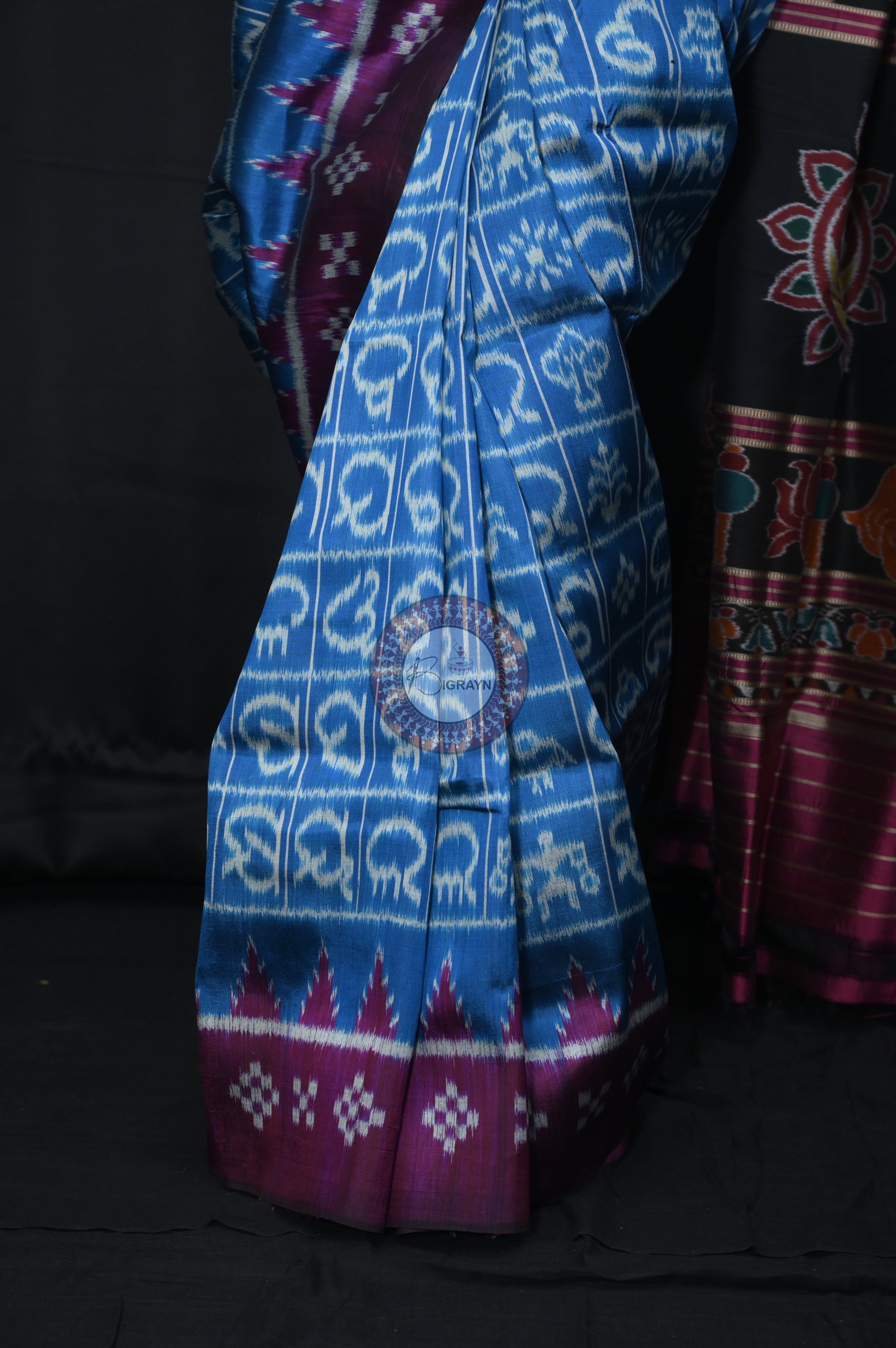 Copper Sulphate Magenta Odia Alphabet Mulberry Silk Saree