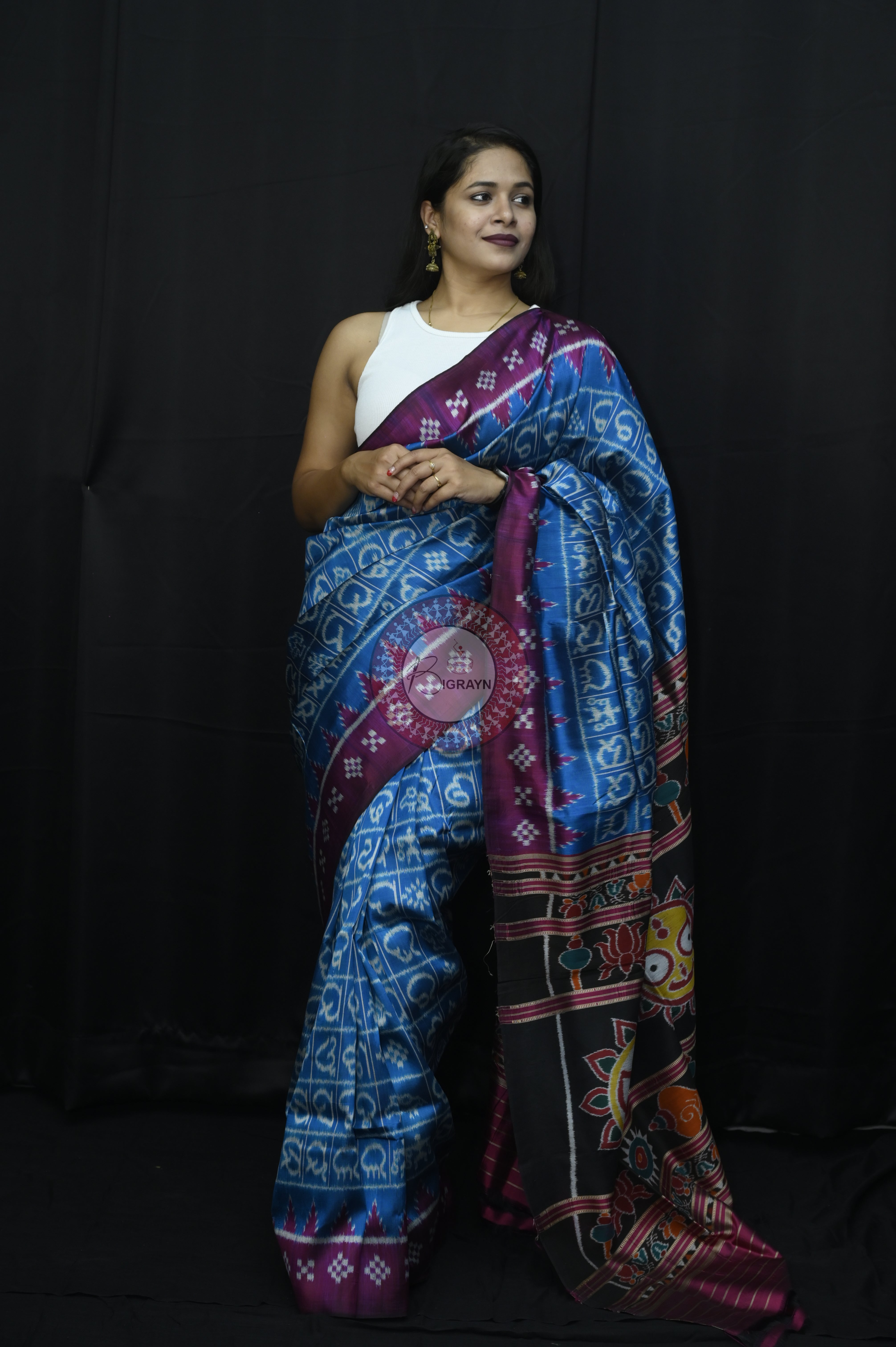 Copper Sulphate Magenta Odia Alphabet Mulberry Silk Saree
