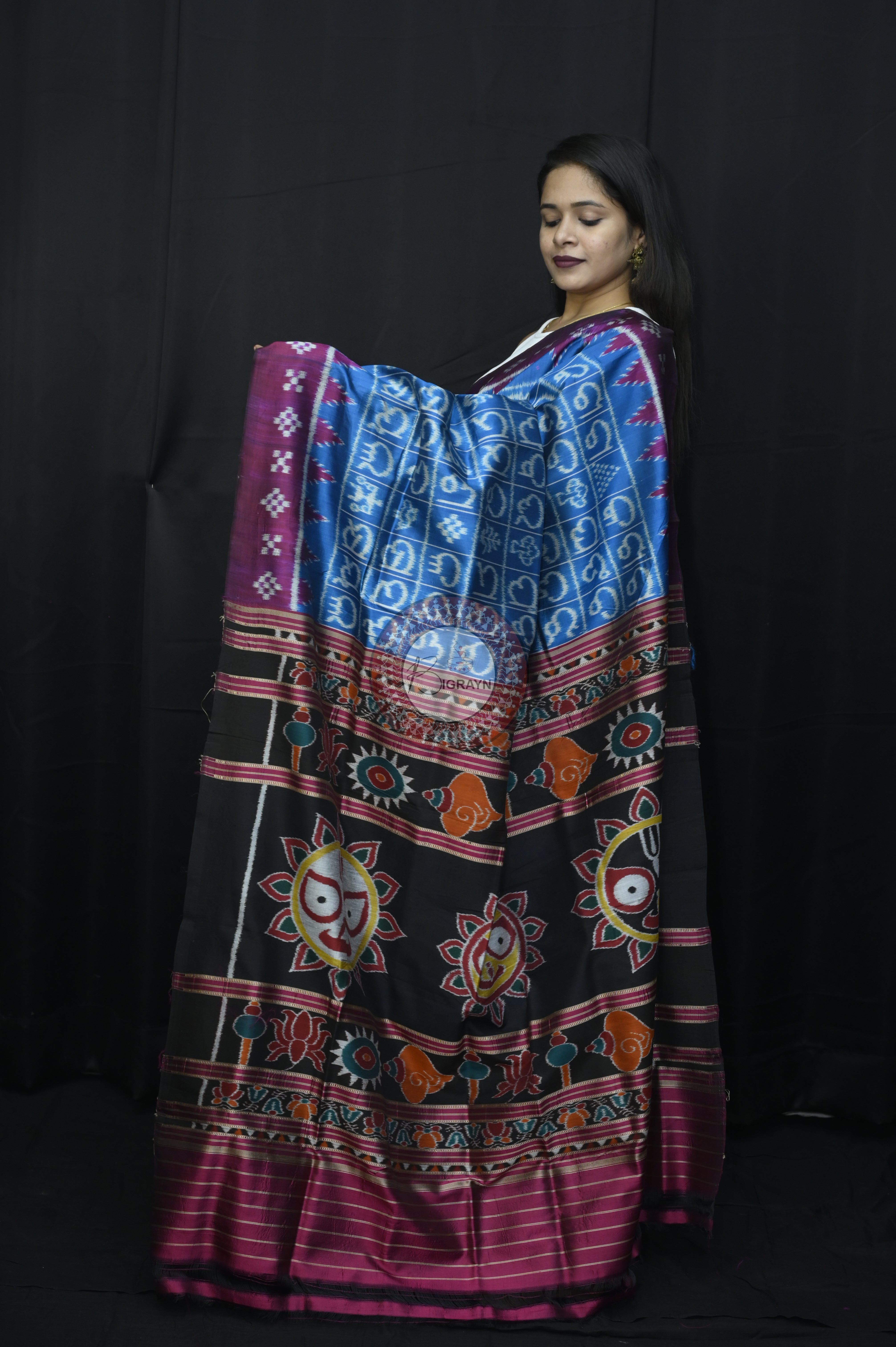 Copper Sulphate Magenta Odia Alphabet Mulberry Silk Saree