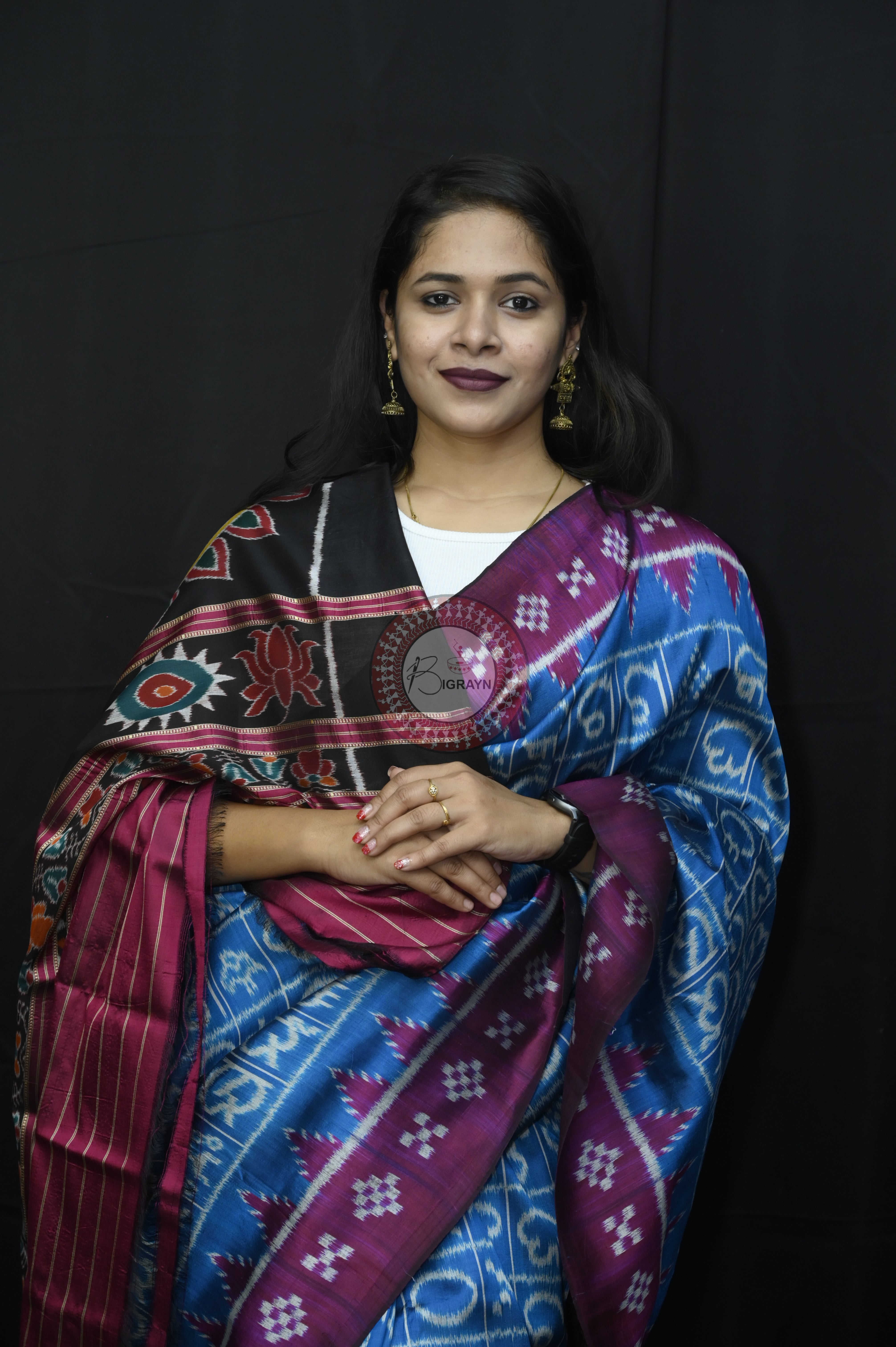 Copper Sulphate Magenta Odia Alphabet Mulberry Silk Saree