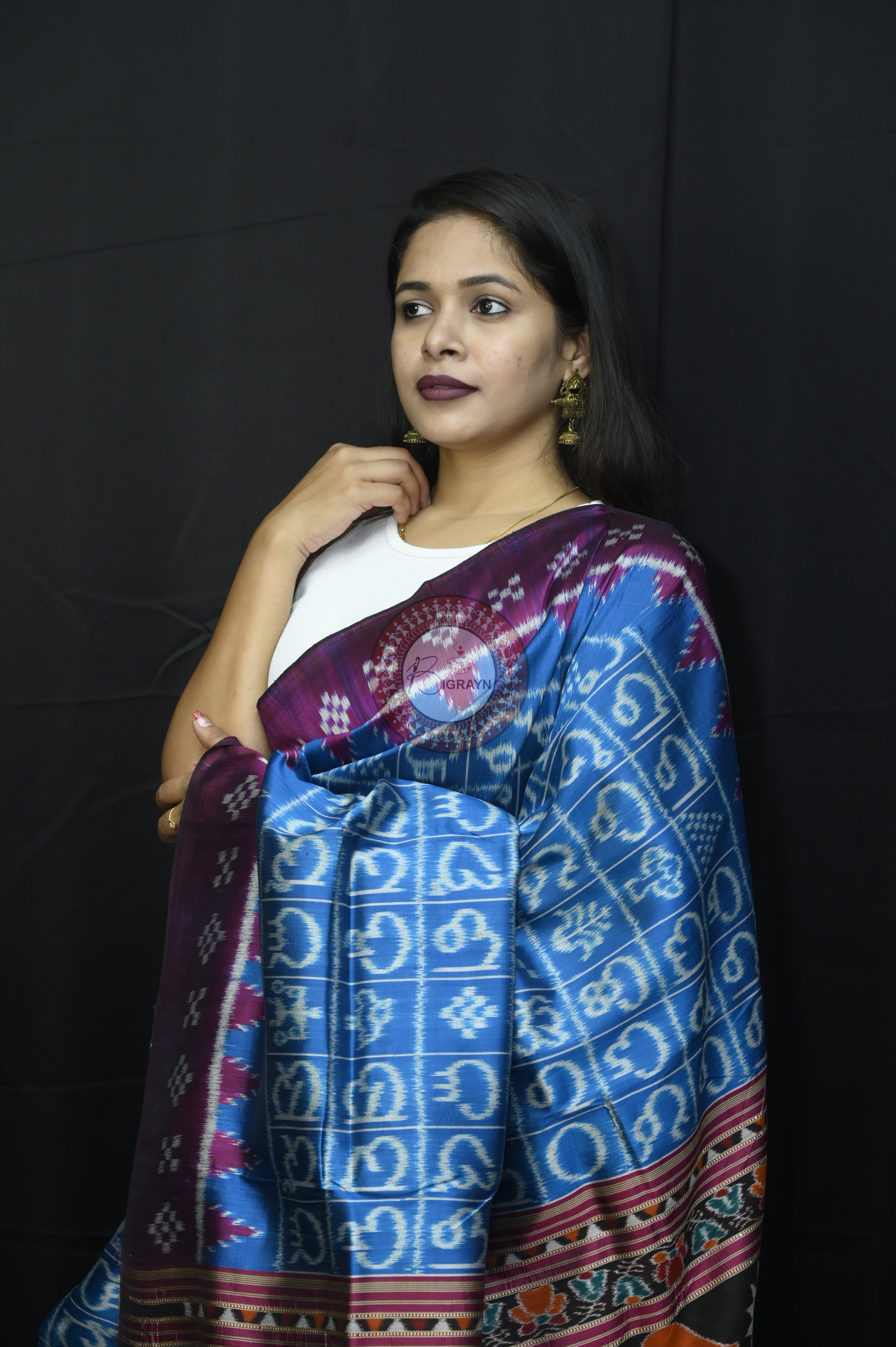 Copper Sulphate Magenta Odia Alphabet Mulberry Silk Saree