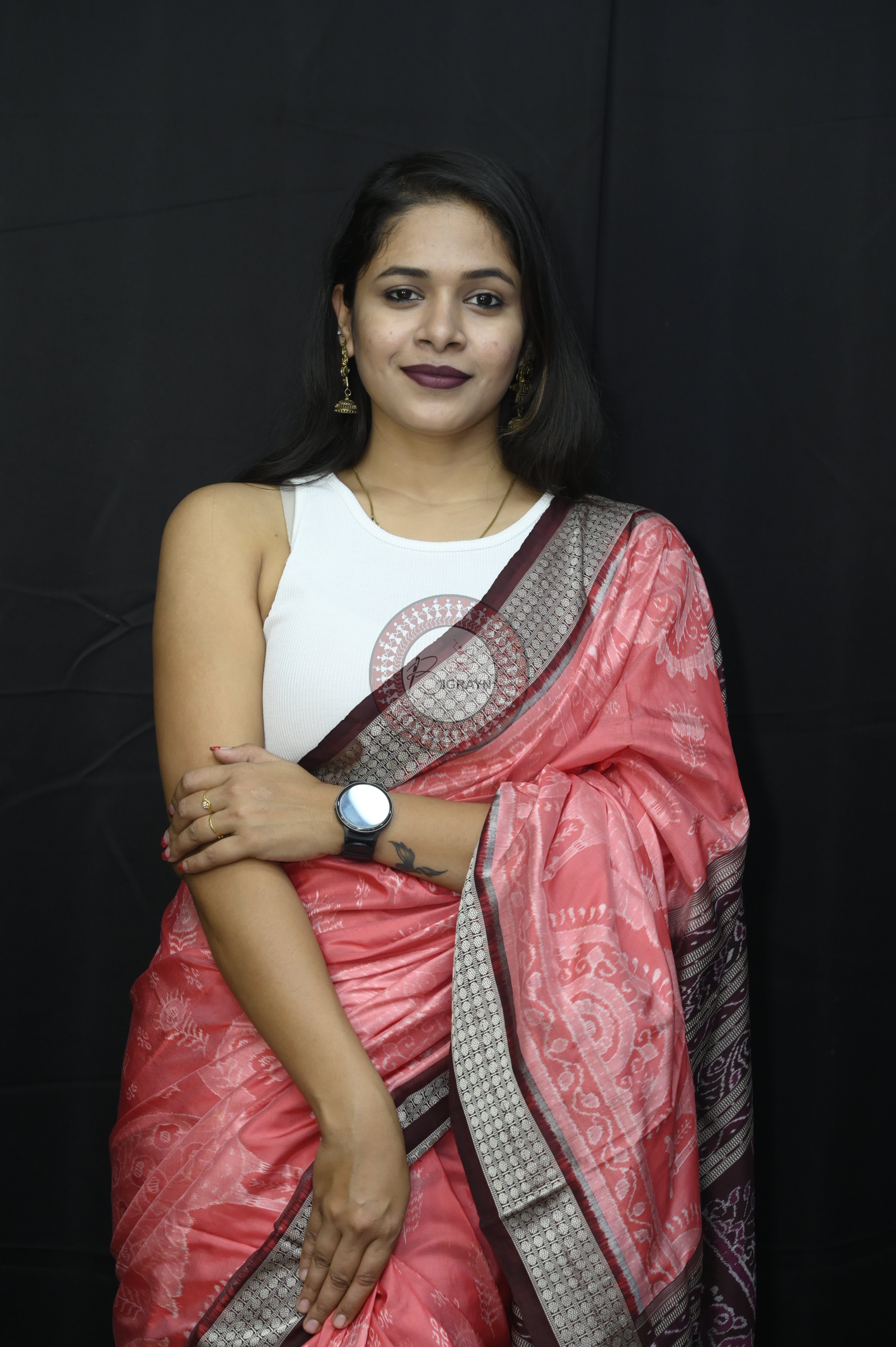 Peach Coffee Peacock Sambalpuri Silk Saree
