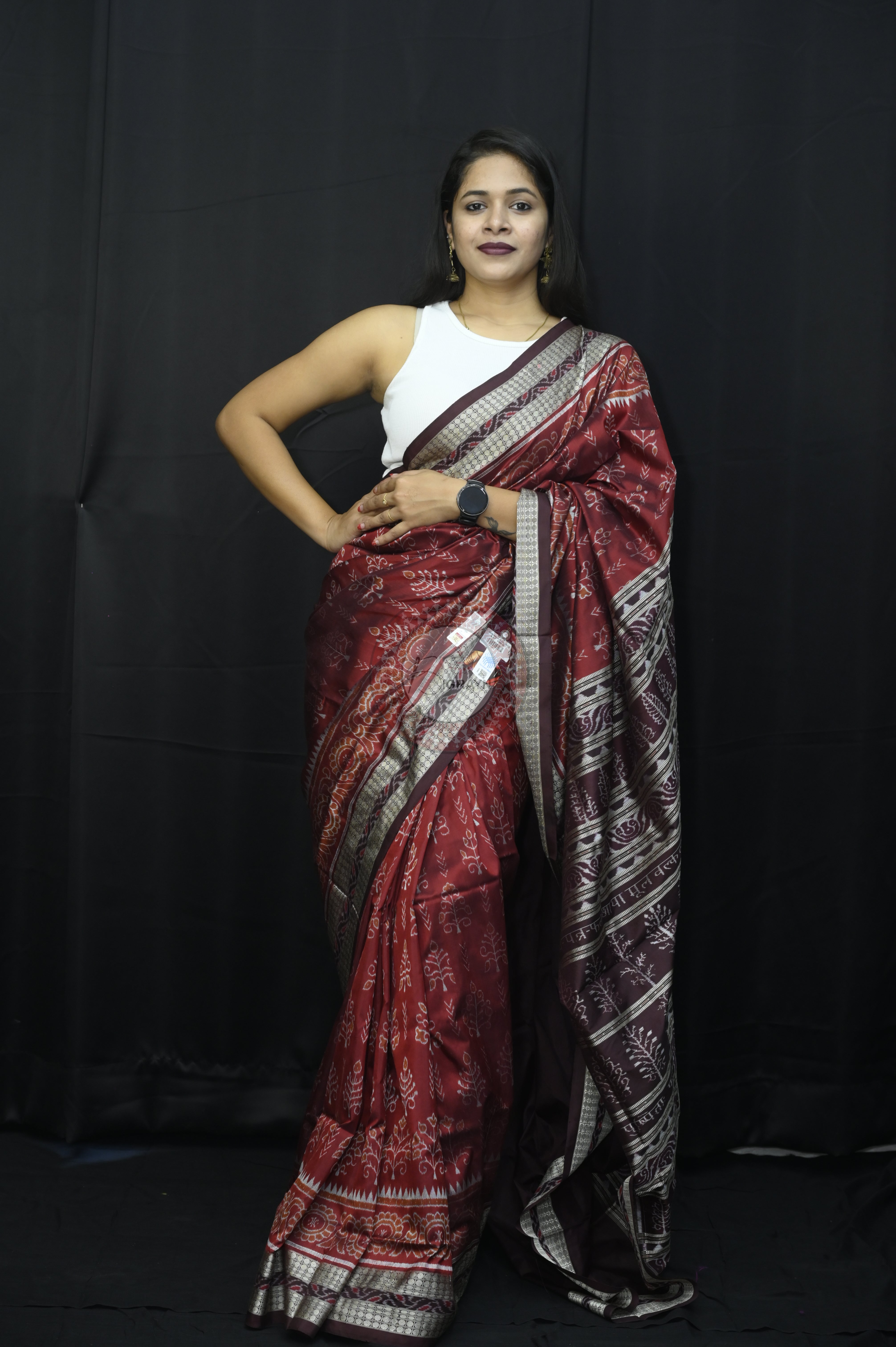 Maroon Tree Design Sambalpuri Silk Saree