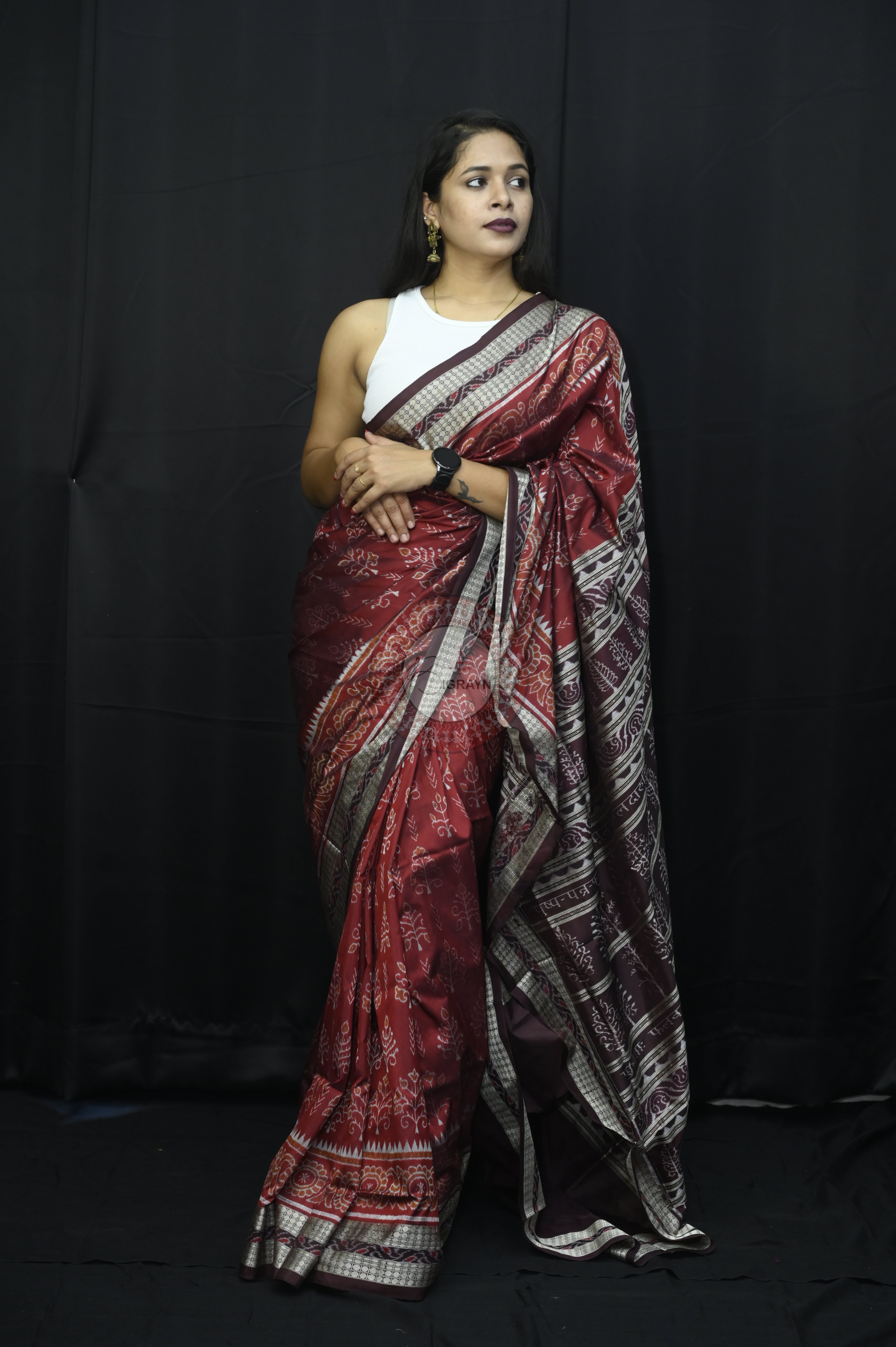 Maroon Tree Design Sambalpuri Silk Saree