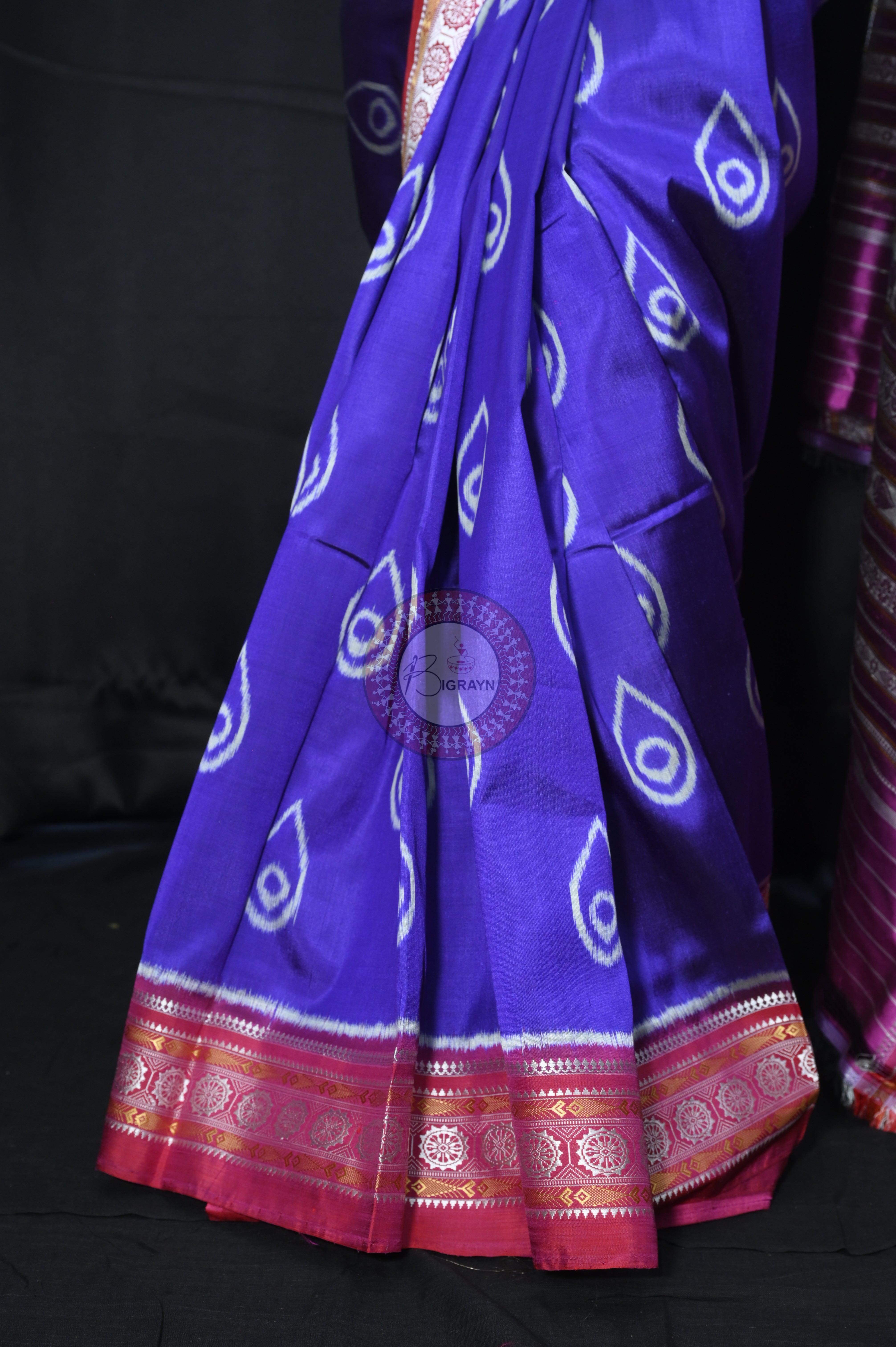 Blue Pink Sankha Mulberry Silk Saree