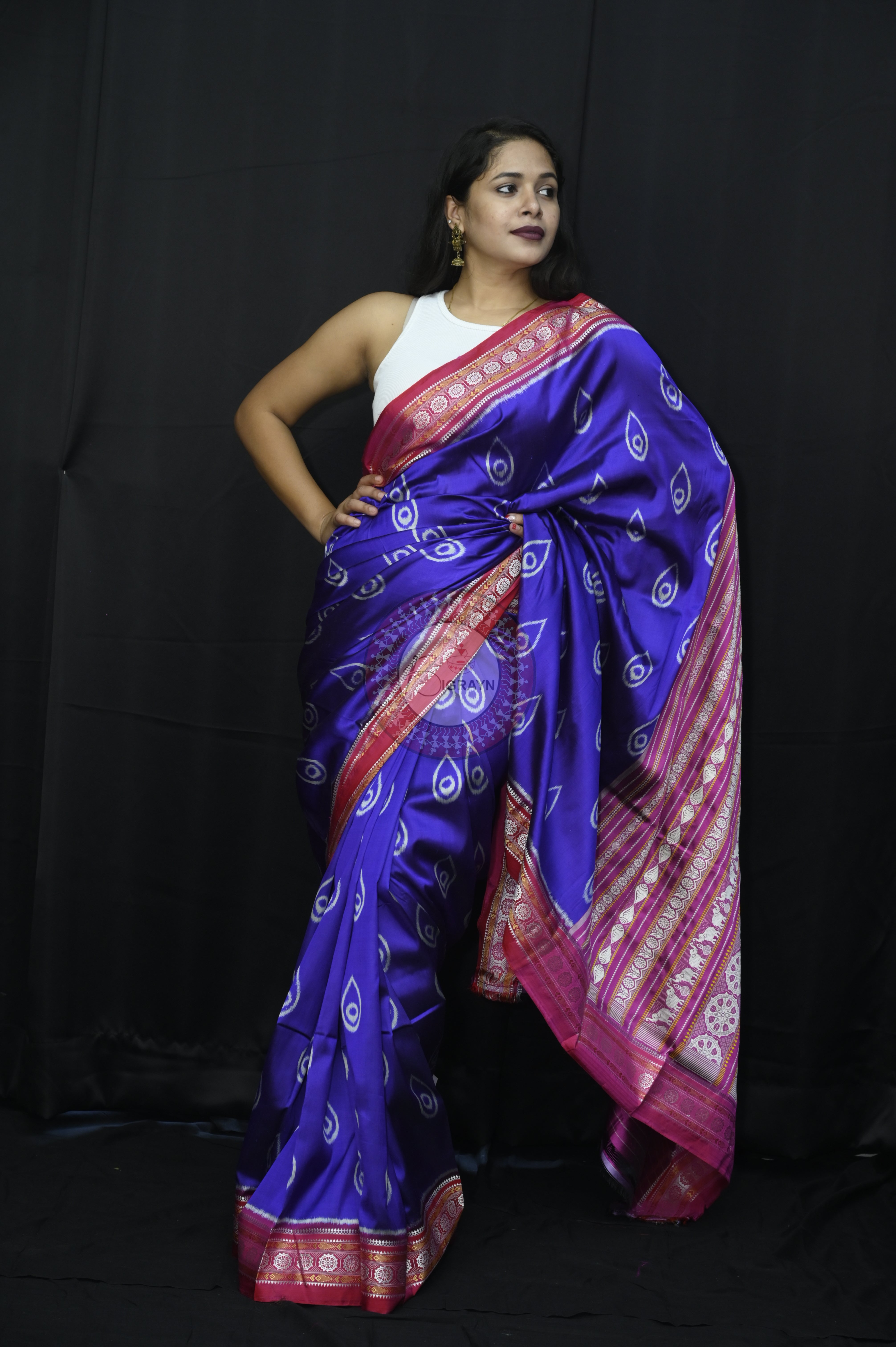 Blue Pink Sankha Mulberry Silk Saree