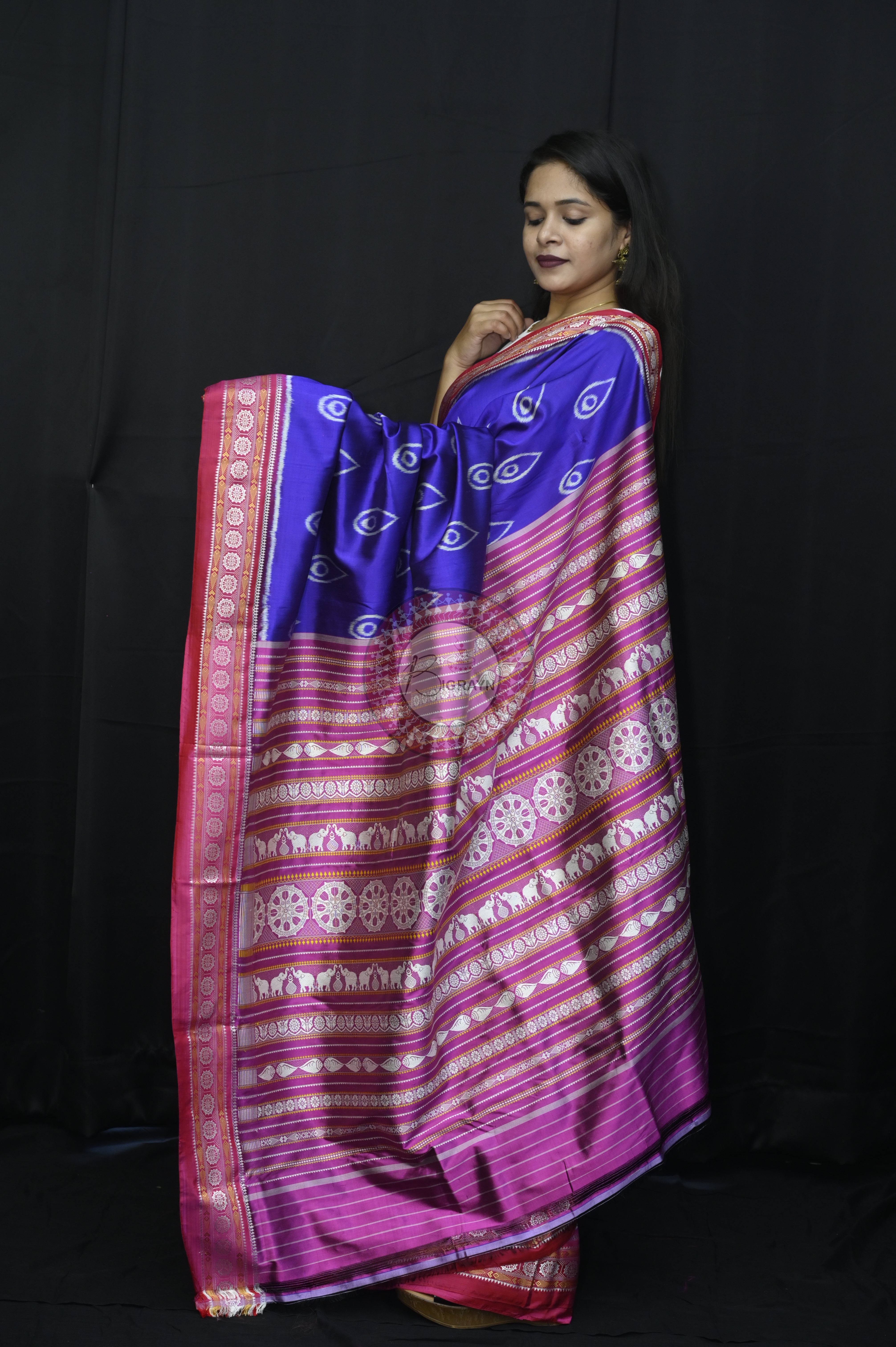 Blue Pink Sankha Mulberry Silk Saree