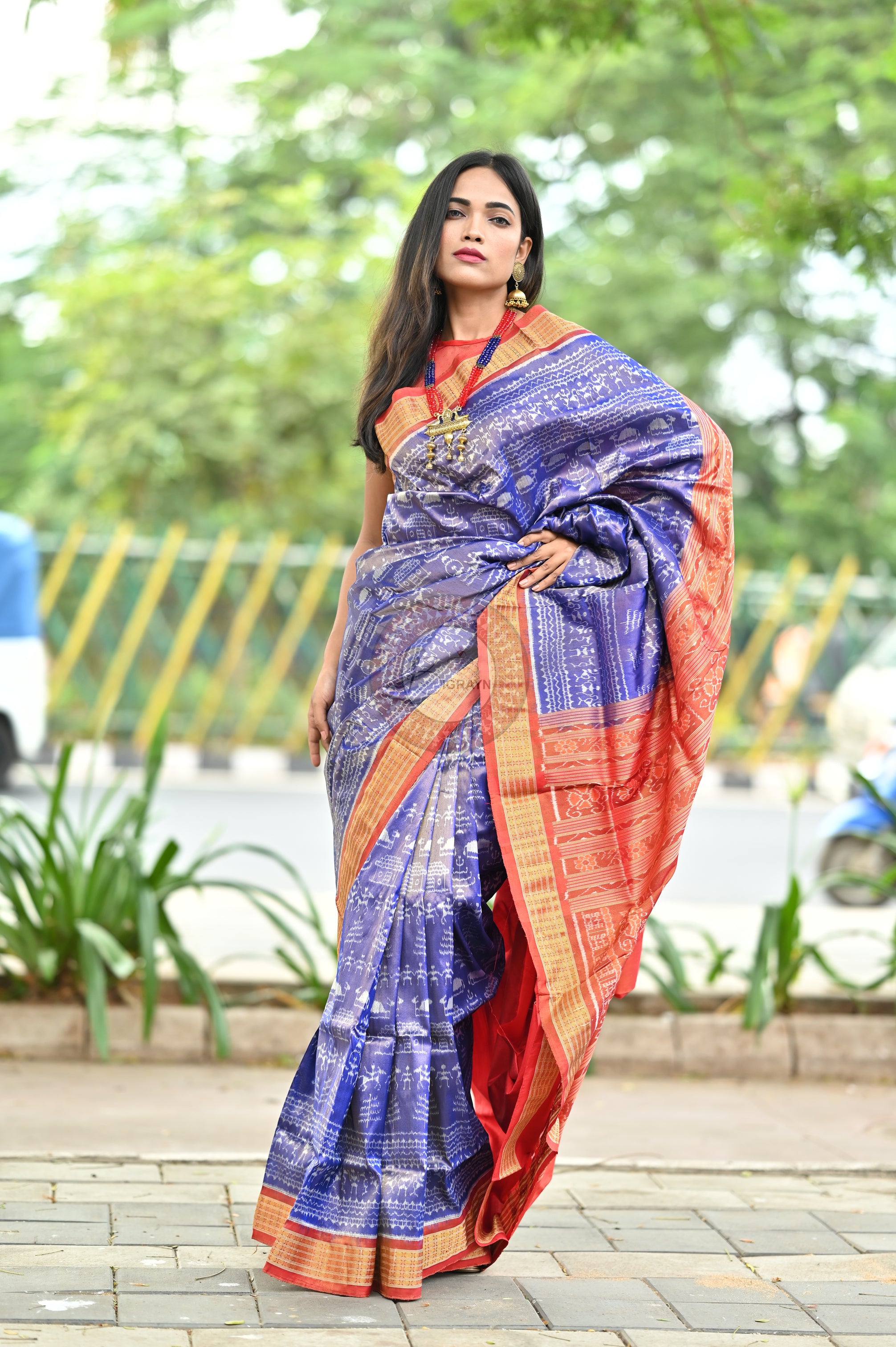 "Odisha Handloom Tissue Silk Saree with shimmering texture, elegant zari border, and lightweight drape, handcrafted by artisans"