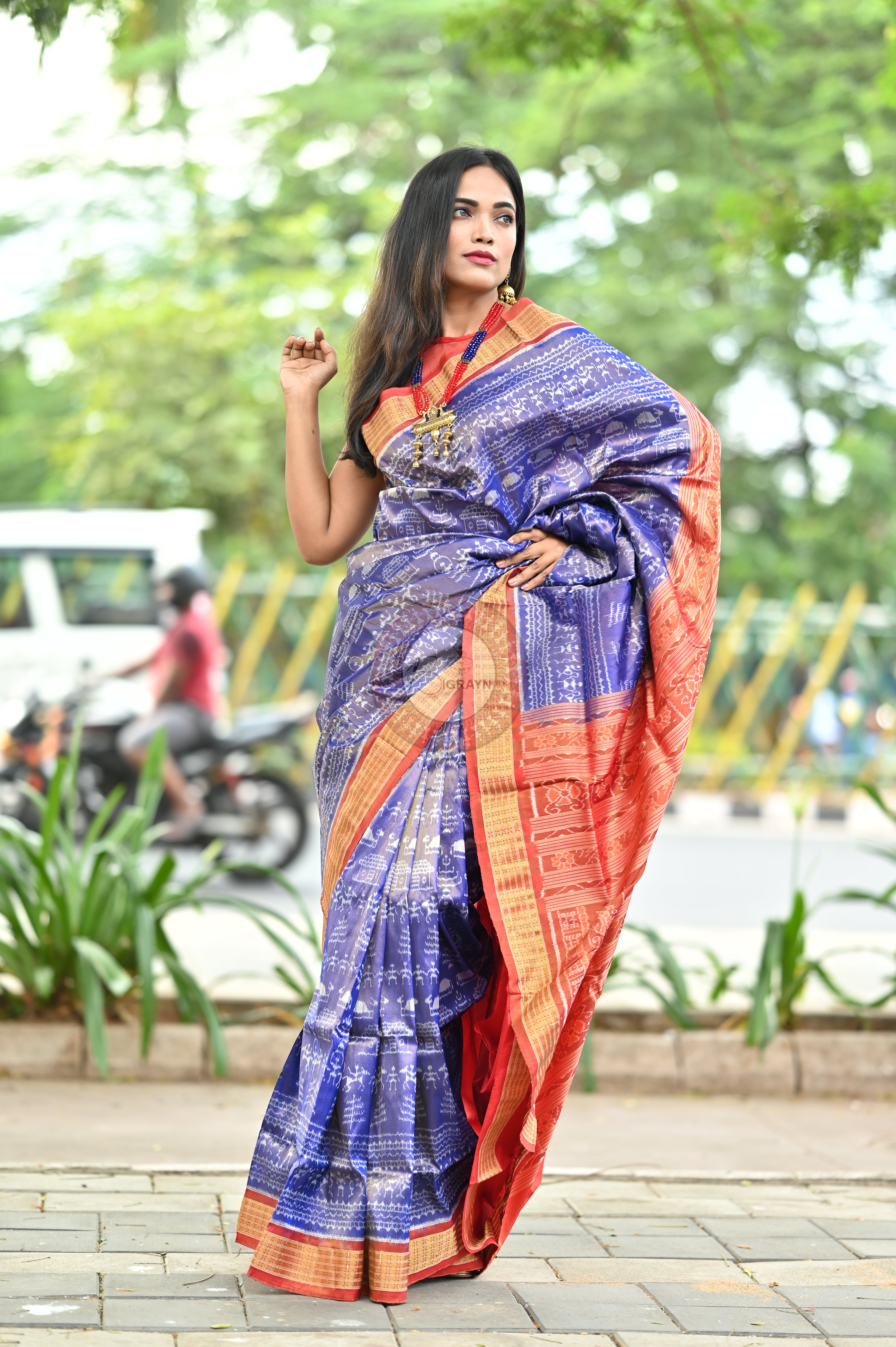 "Odisha Handloom Tissue Silk Saree with shimmering texture, elegant zari border, and lightweight drape, handcrafted by artisans"