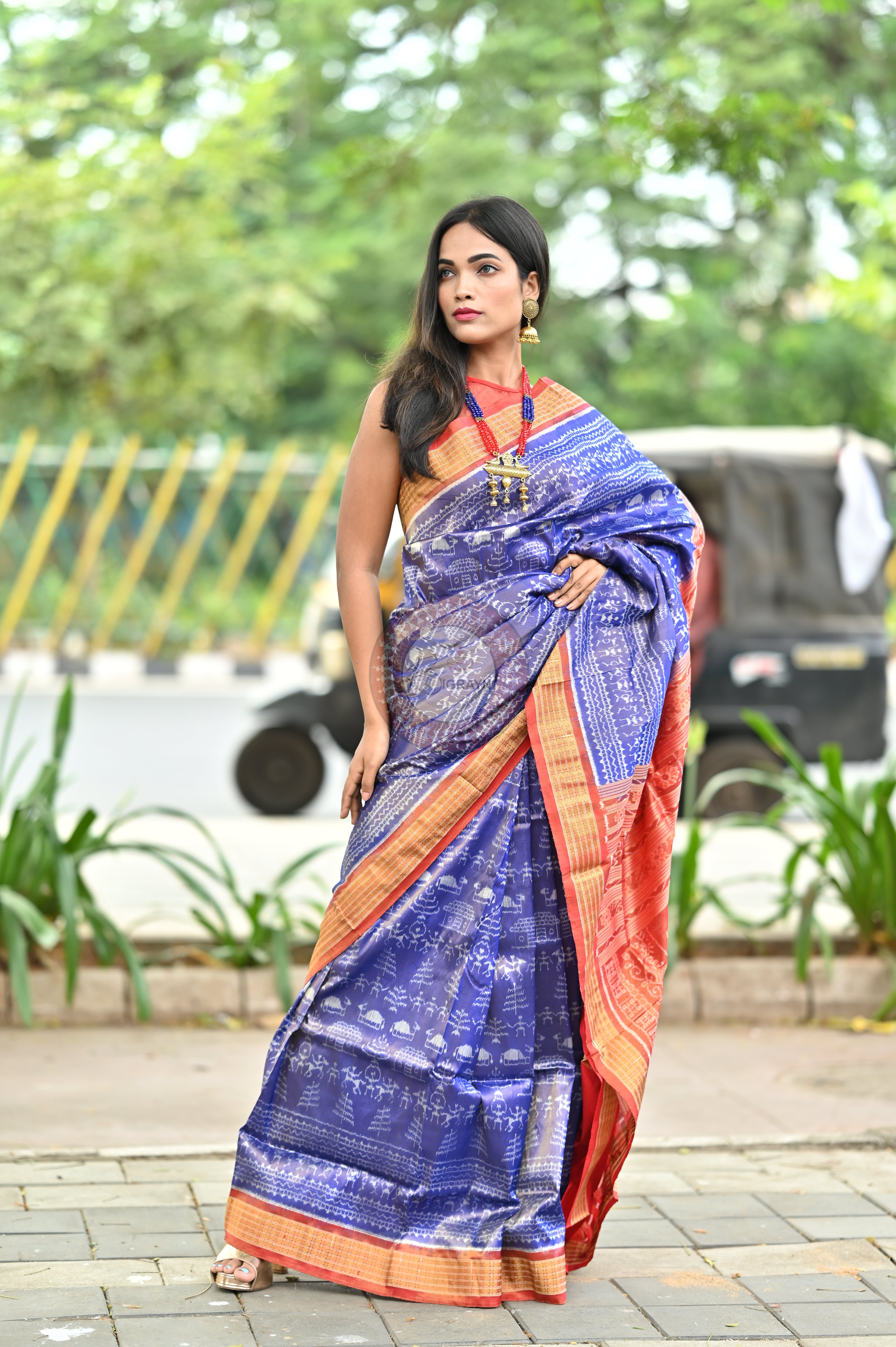 "Odisha Handloom Tissue Silk Saree with shimmering texture, elegant zari border, and lightweight drape, handcrafted by artisans"