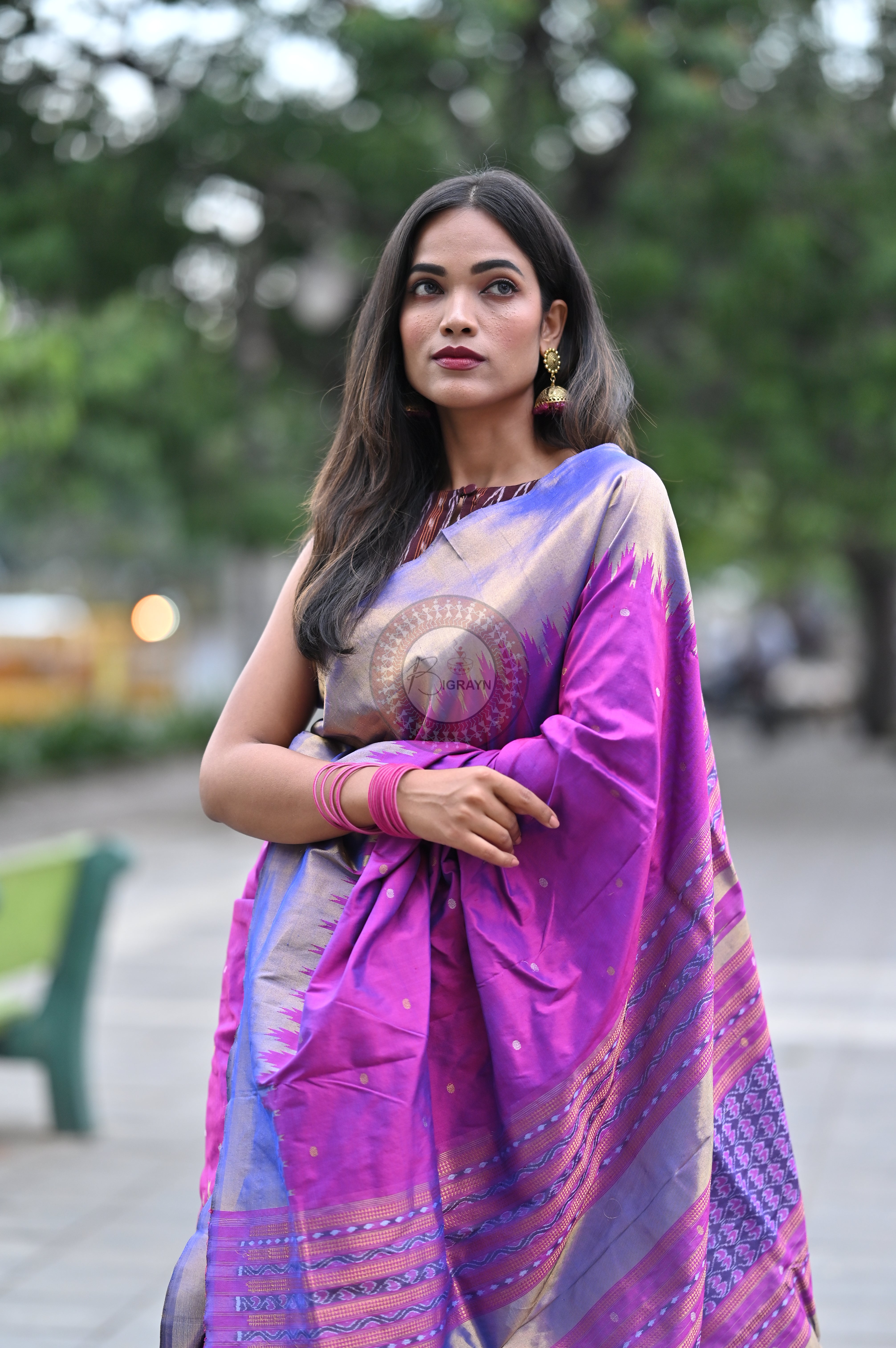 "Odisha Handloom Tissue Silk Saree with shimmering texture, elegant zari border, and lightweight drape, handcrafted by artisans"