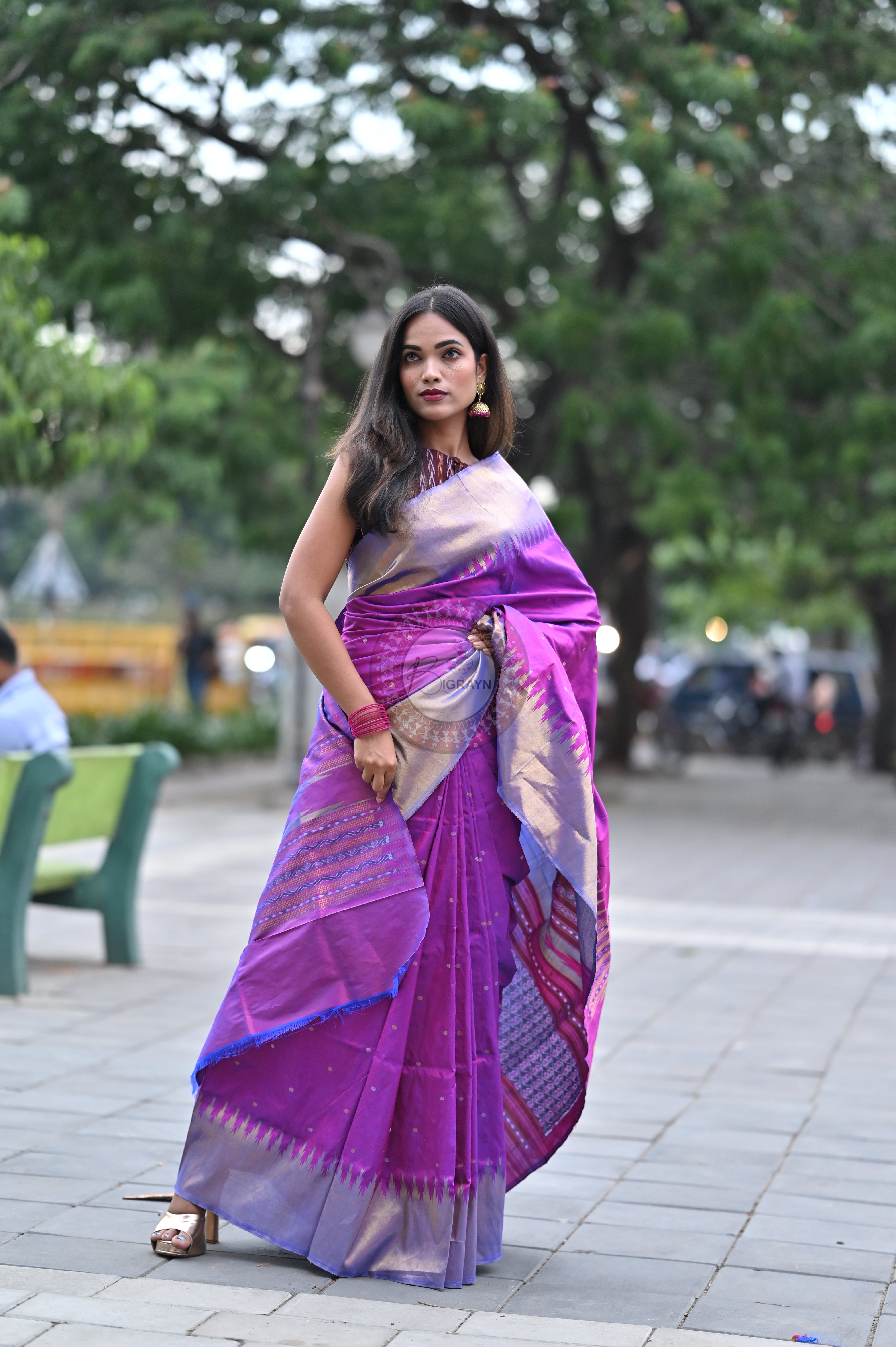 "Odisha Handloom Tissue Silk Saree with shimmering texture, elegant zari border, and lightweight drape, handcrafted by artisans"
