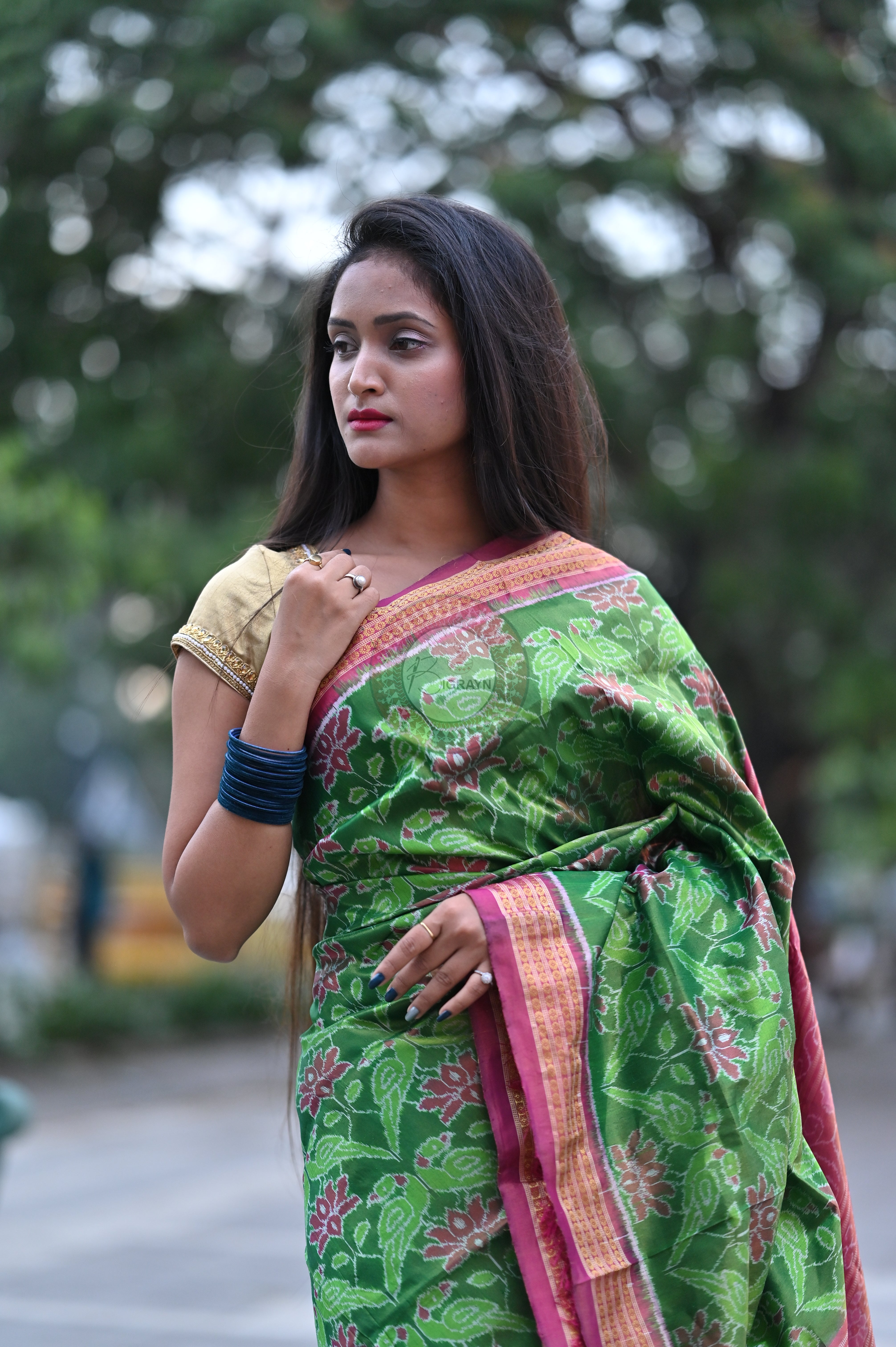 "Odisha Handloom Tissue Silk Saree with shimmering texture, elegant zari border, and lightweight drape, handcrafted by artisans"