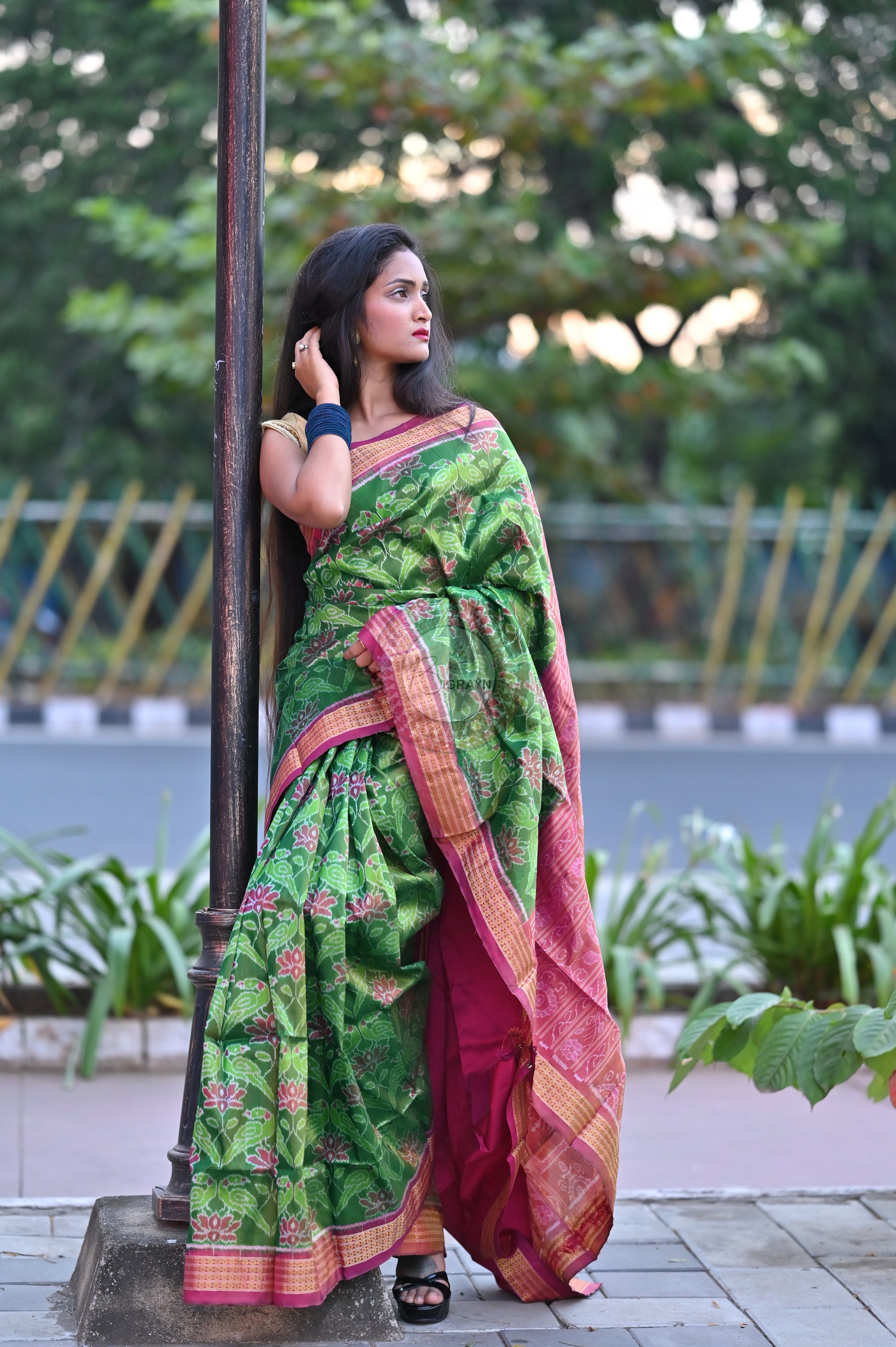 "Odisha Handloom Tissue Silk Saree with shimmering texture, elegant zari border, and lightweight drape, handcrafted by artisans"