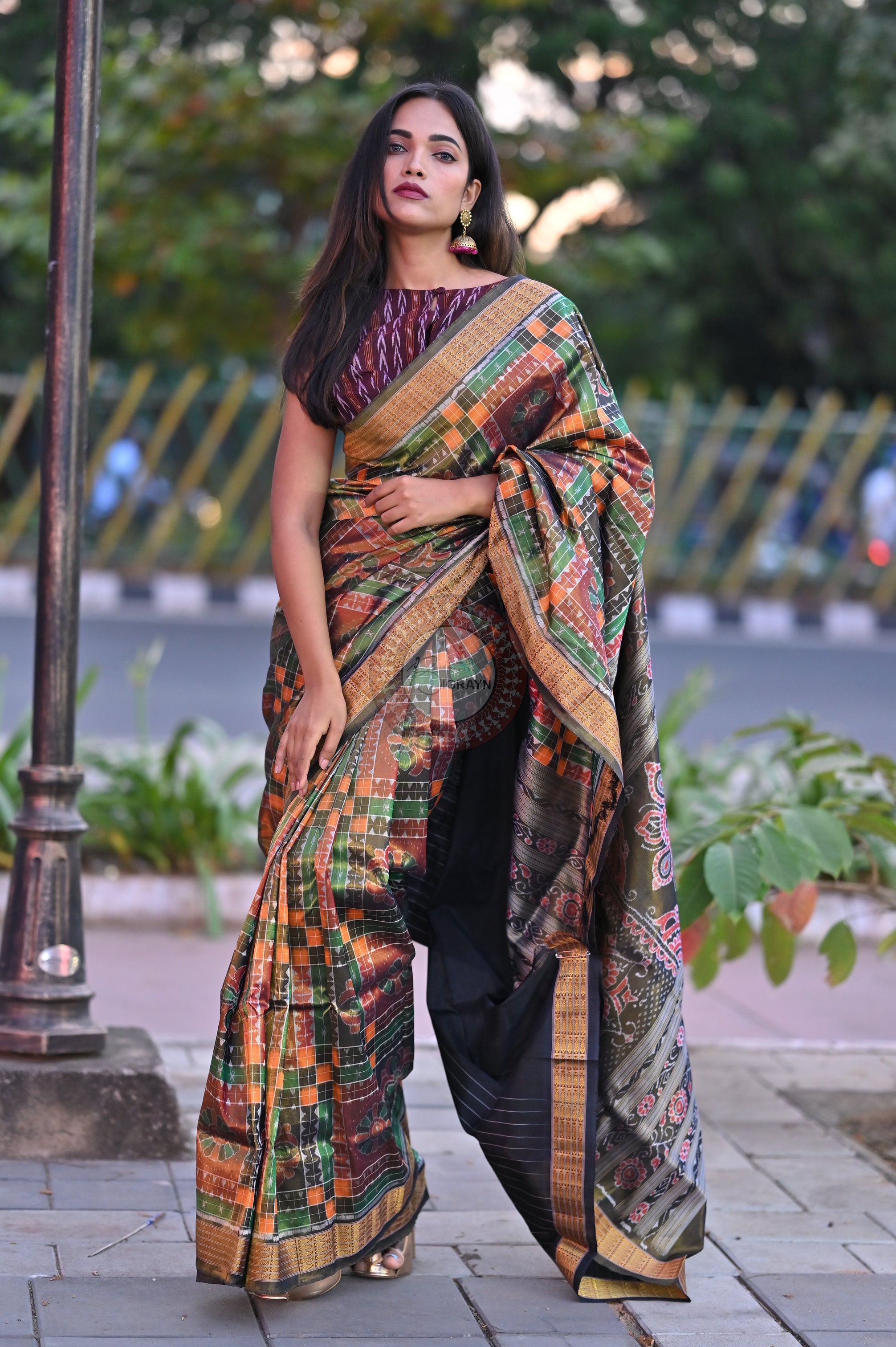 "Odisha Handloom Tissue Silk Saree with shimmering texture, elegant zari border, and lightweight drape, handcrafted by artisans"