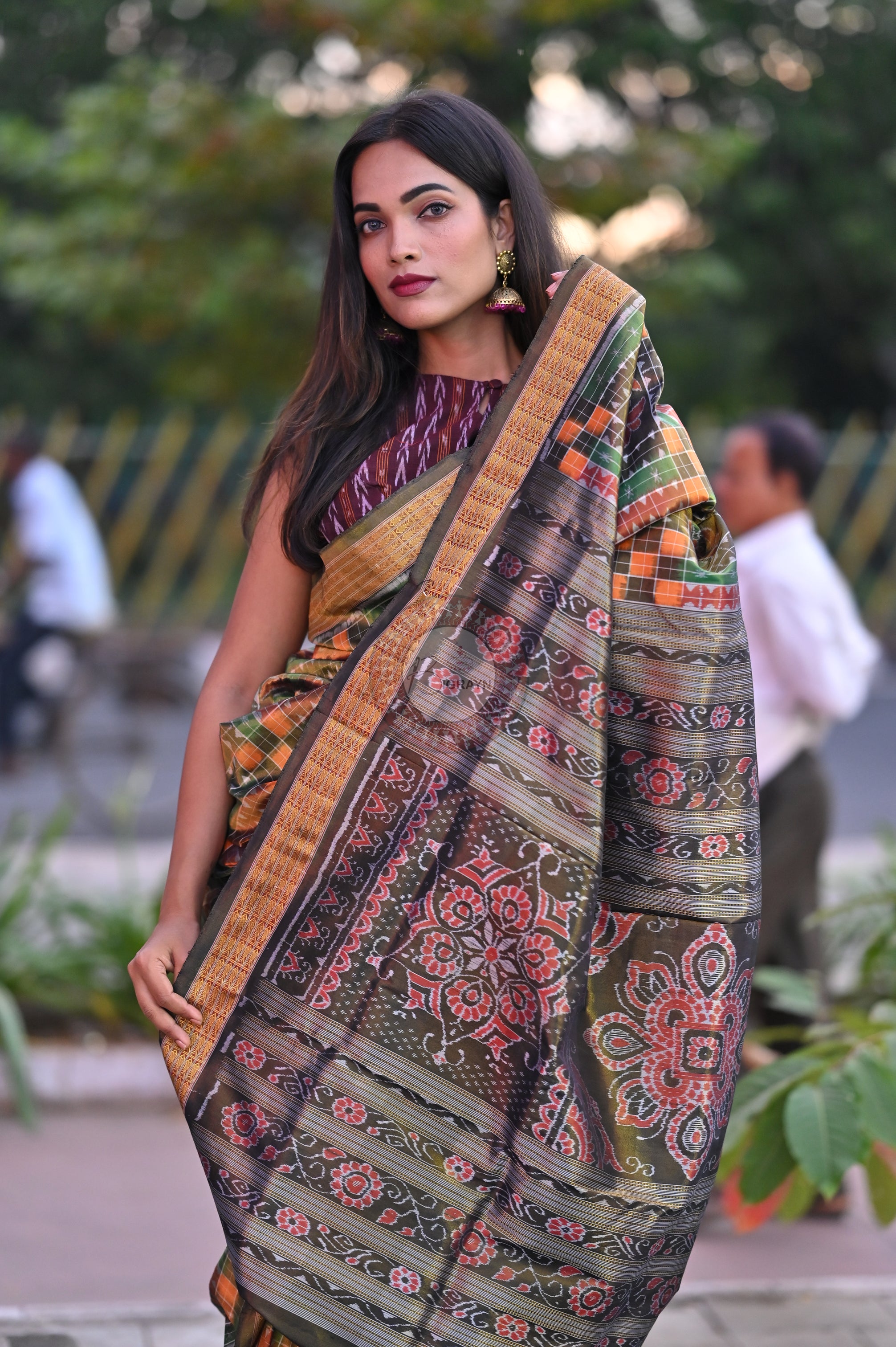 "Odisha Handloom Tissue Silk Saree with shimmering texture, elegant zari border, and lightweight drape, handcrafted by artisans"