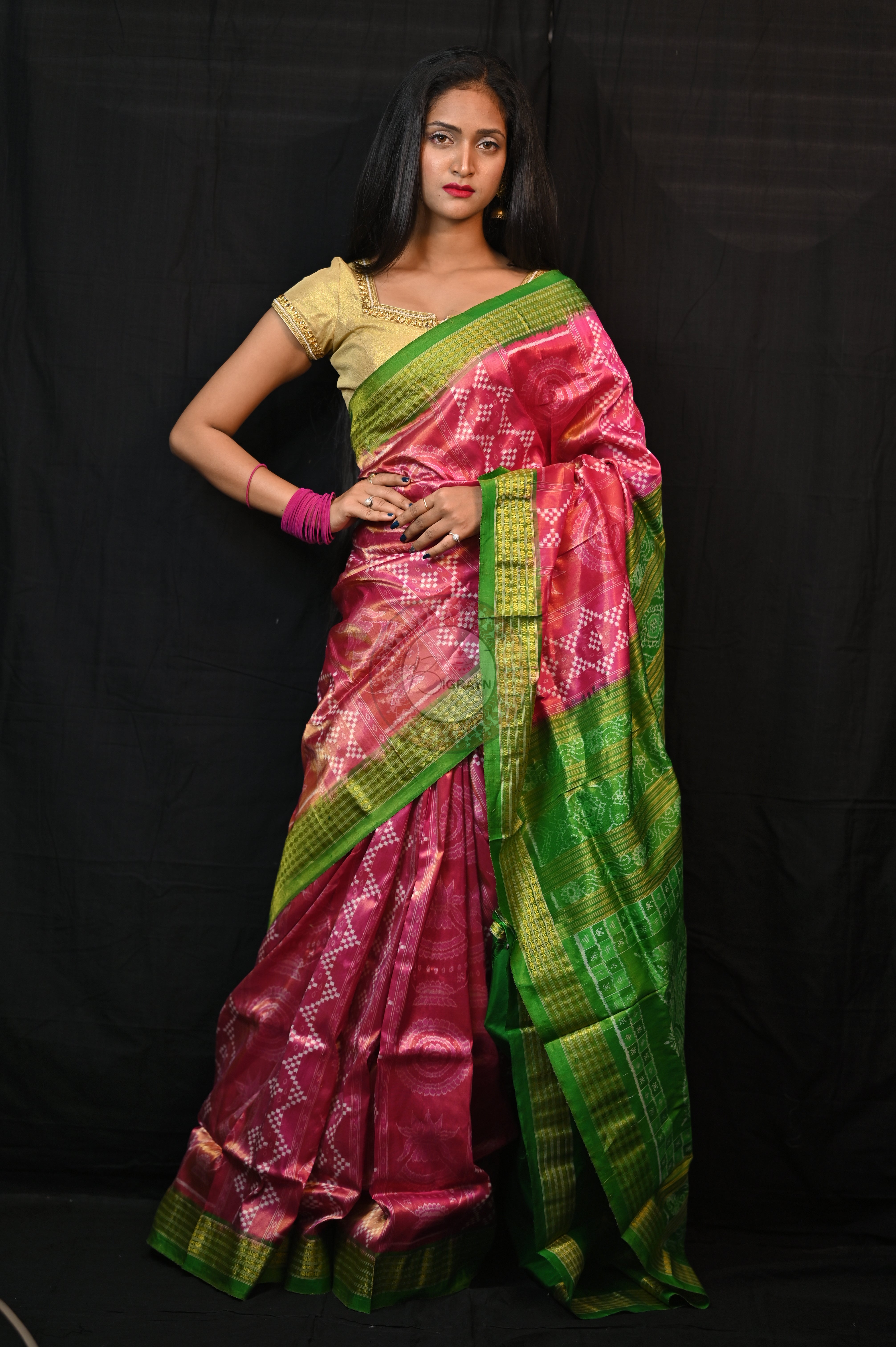 "Odisha Handloom Tissue Silk Saree with shimmering texture, elegant zari border, and lightweight drape, handcrafted by artisans"