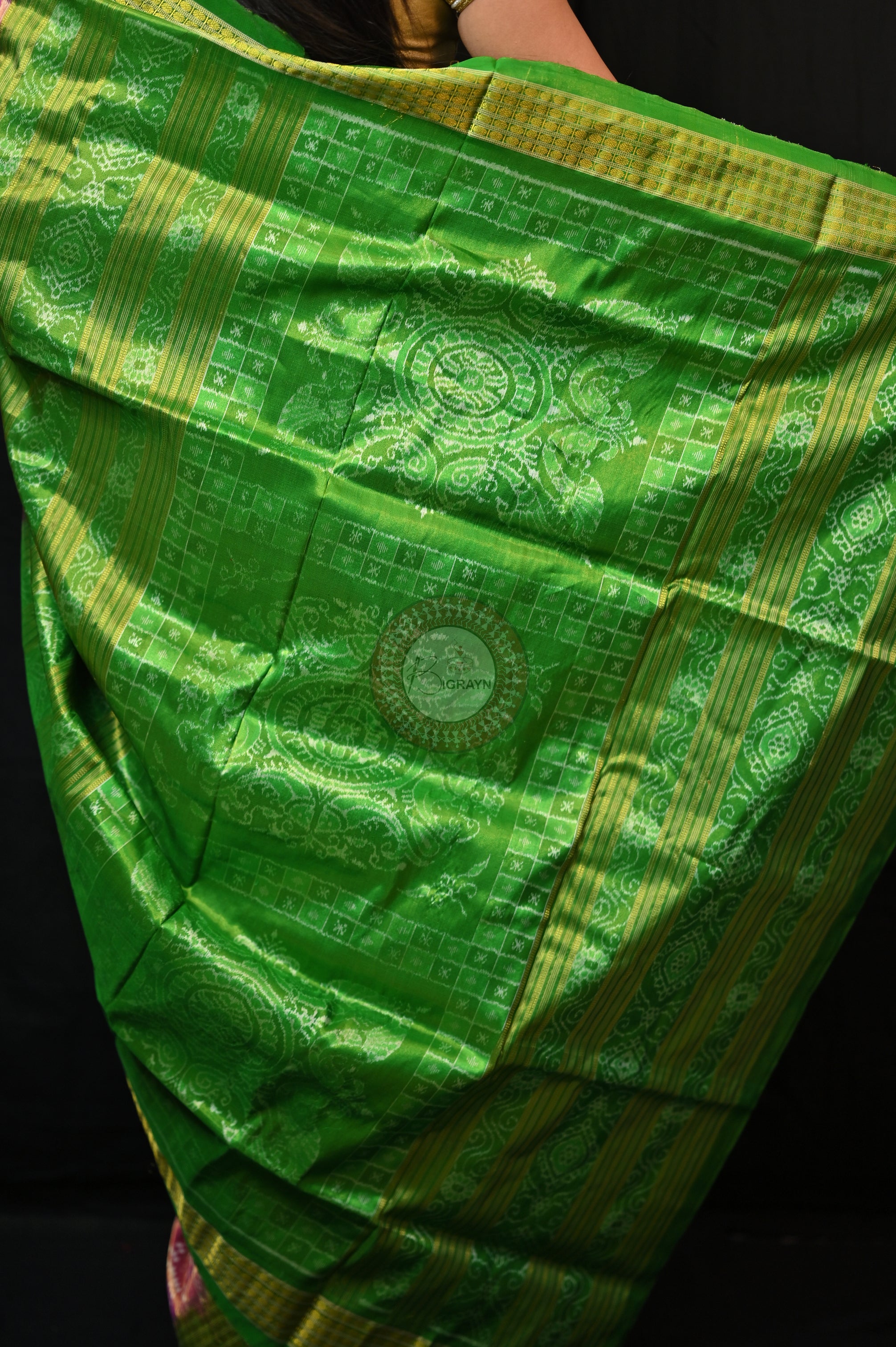 "Odisha Handloom Tissue Silk Saree with shimmering texture, elegant zari border, and lightweight drape, handcrafted by artisans"
