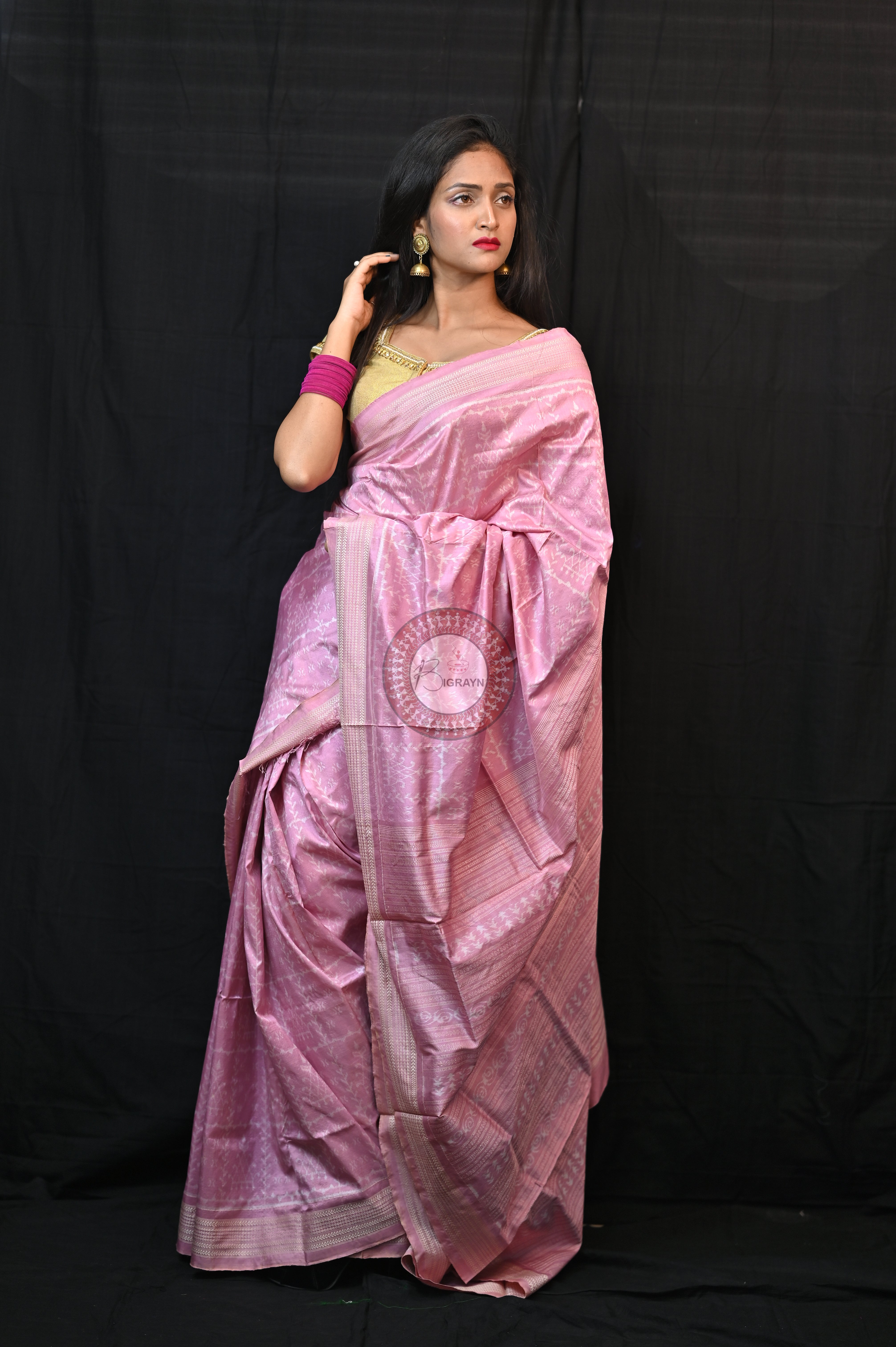 Light Pink Tulsi Vrindavan Natural Dye Sambalpuri Silk Saree