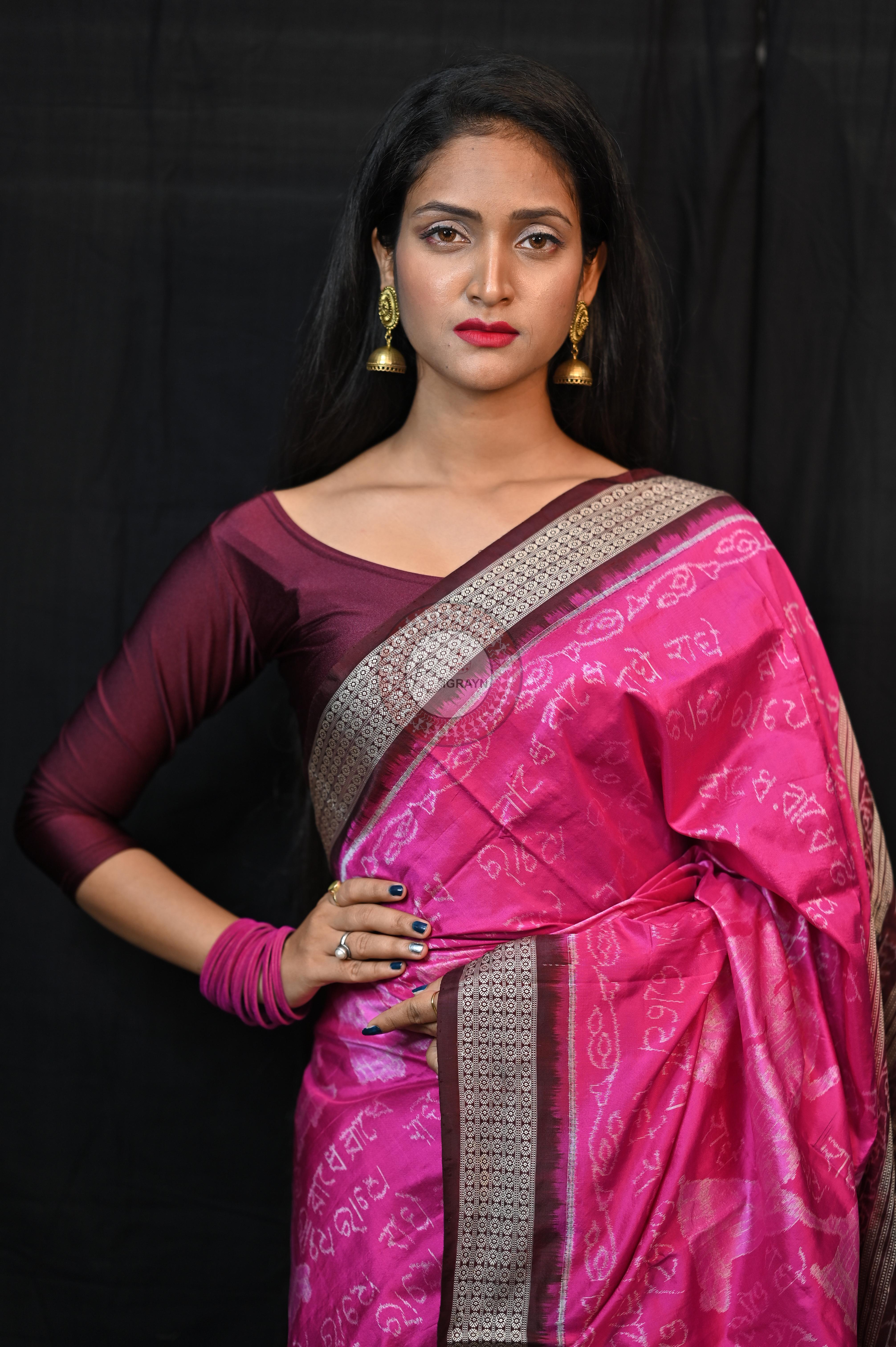 Magenta Shri Radha Exclusive Sambalpuri Silk Saree