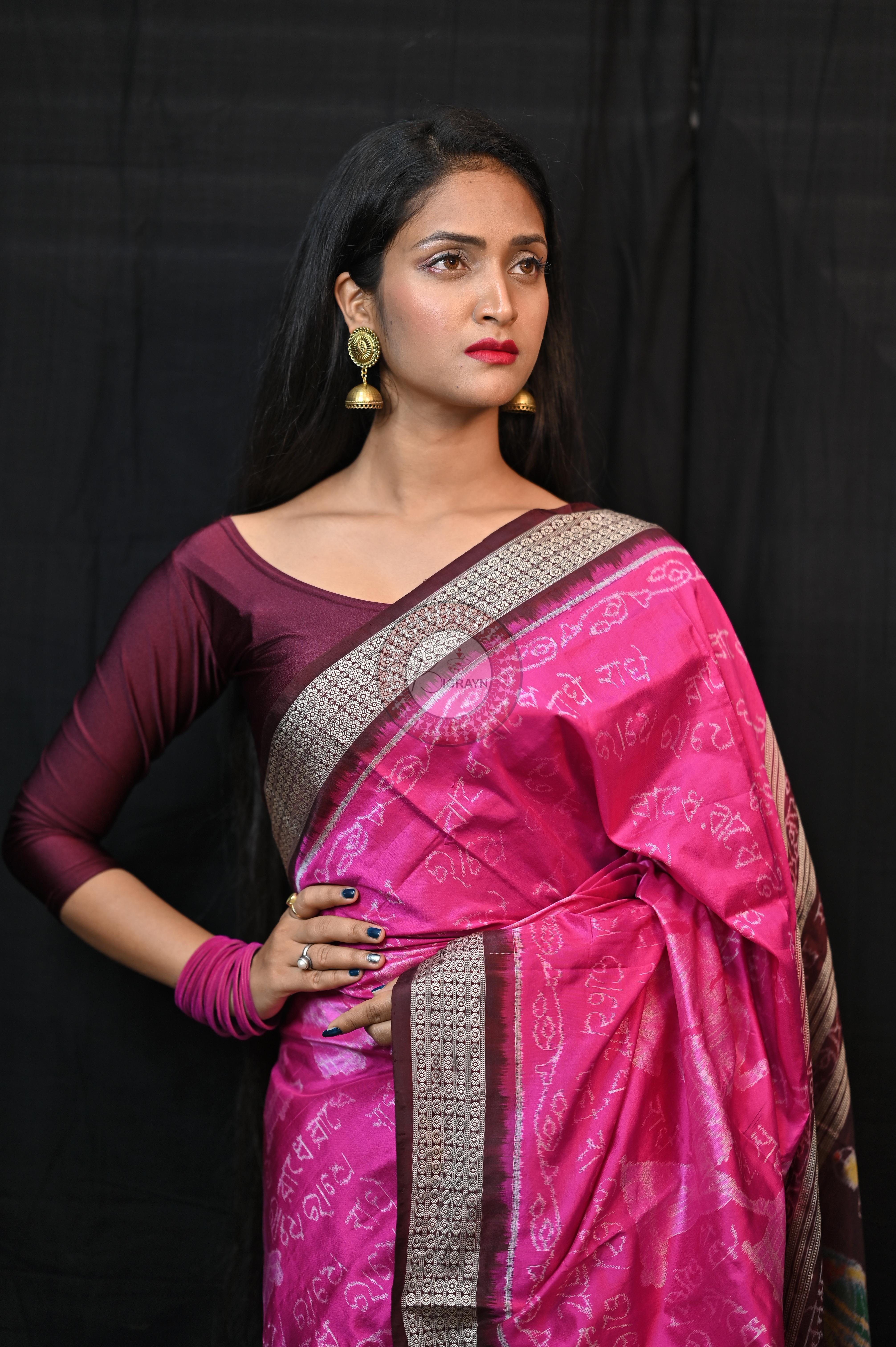 Magenta Shri Radha Exclusive Sambalpuri Silk Saree