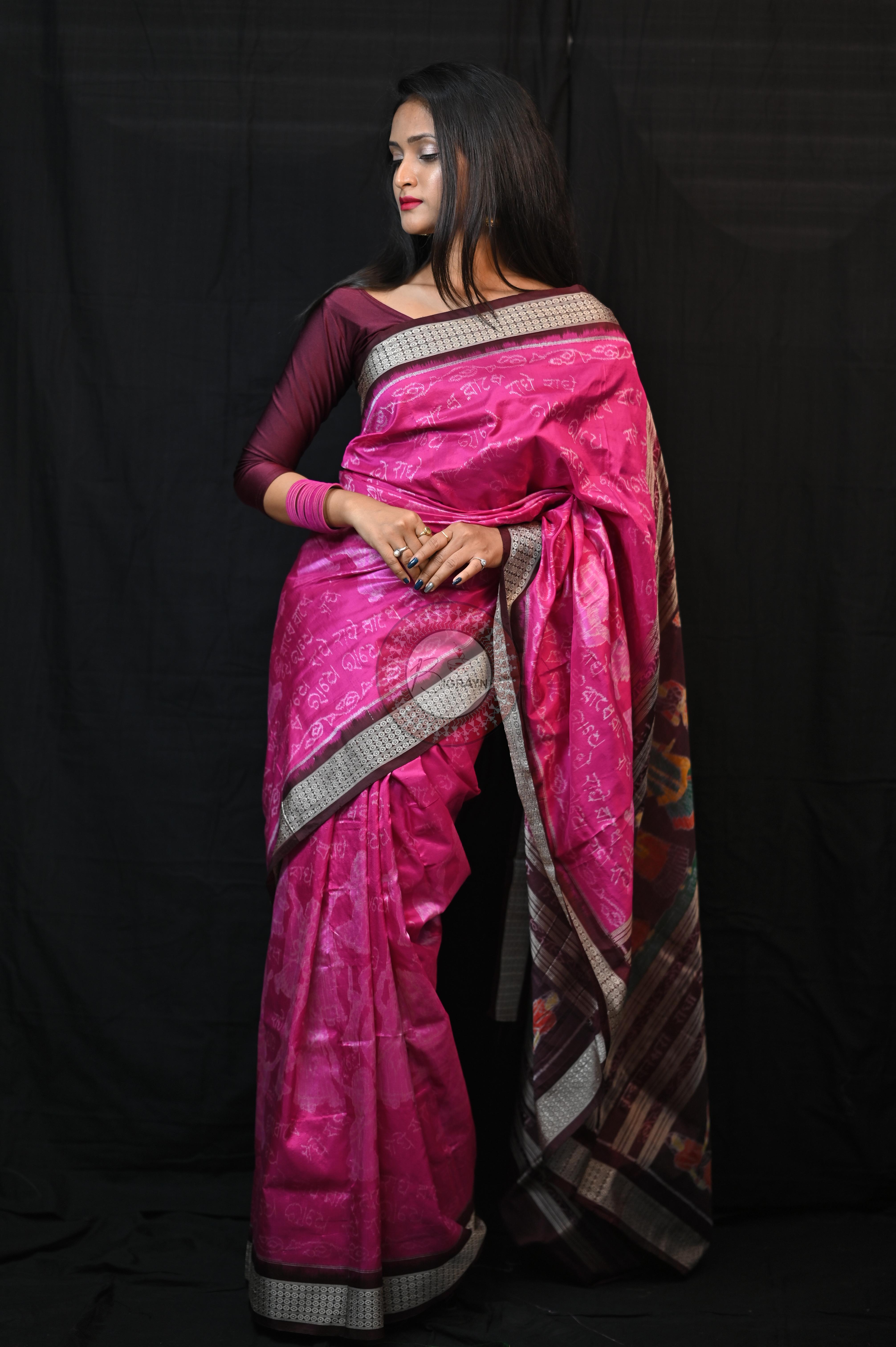 Magenta Shri Radha Exclusive Sambalpuri Silk Saree