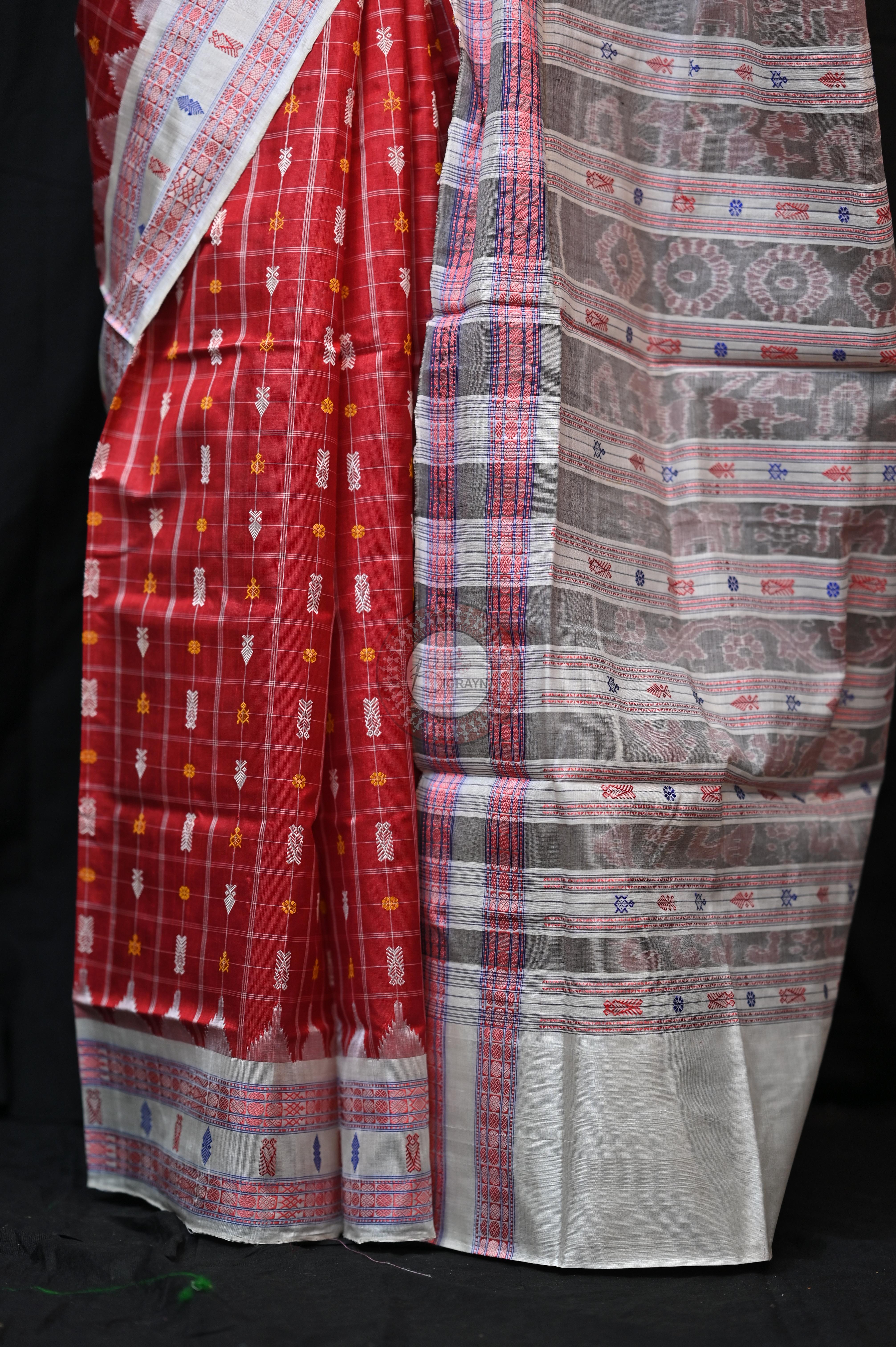 "Odisha Handloom Hazarbuti Bomkai Silk Saree with thousand buti motifs, intricate pallu design, and rich traditional craftsmanship"