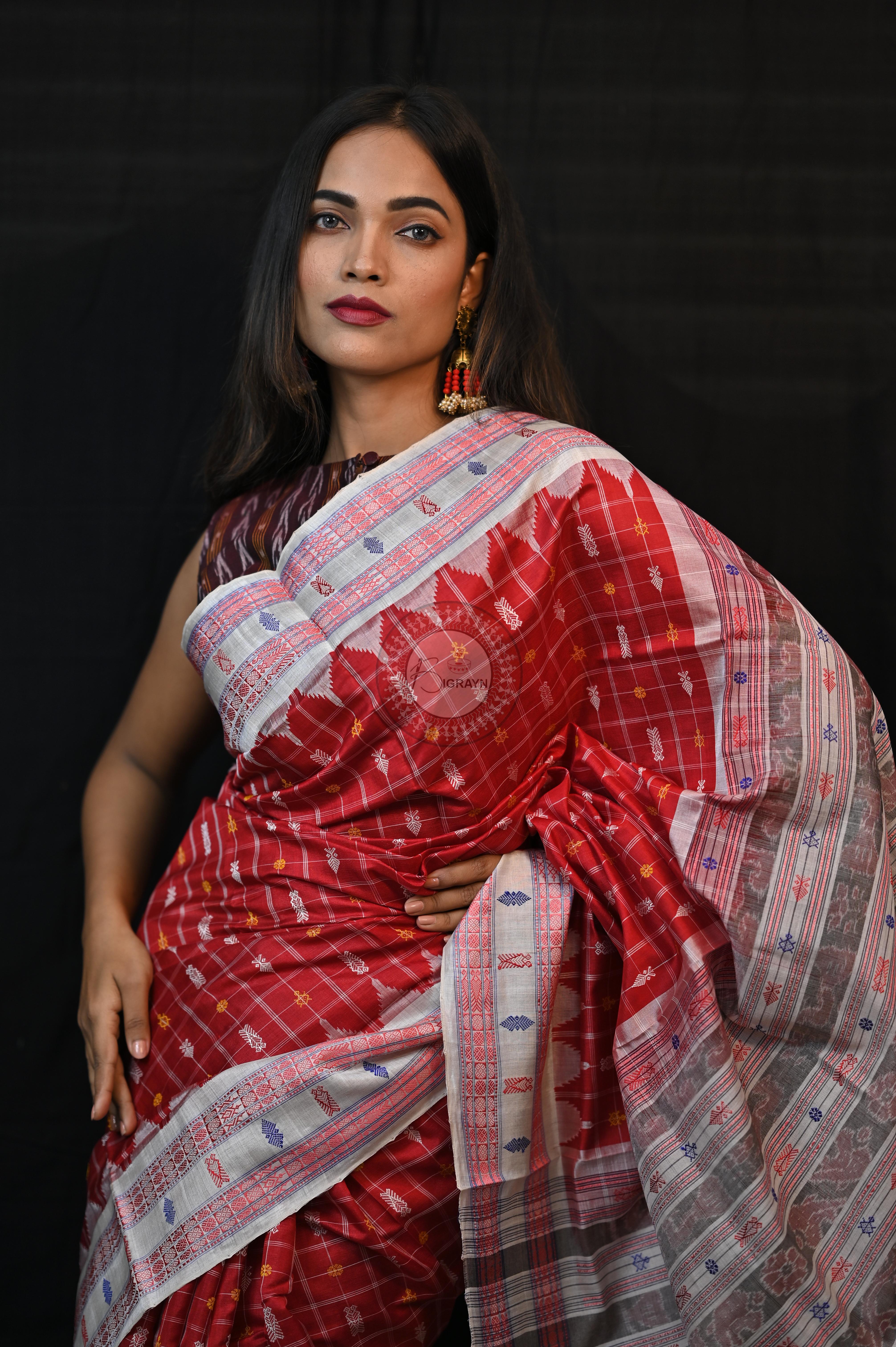 "Odisha Handloom Hazarbuti Bomkai Silk Saree with thousand buti motifs, intricate pallu design, and rich traditional craftsmanship"