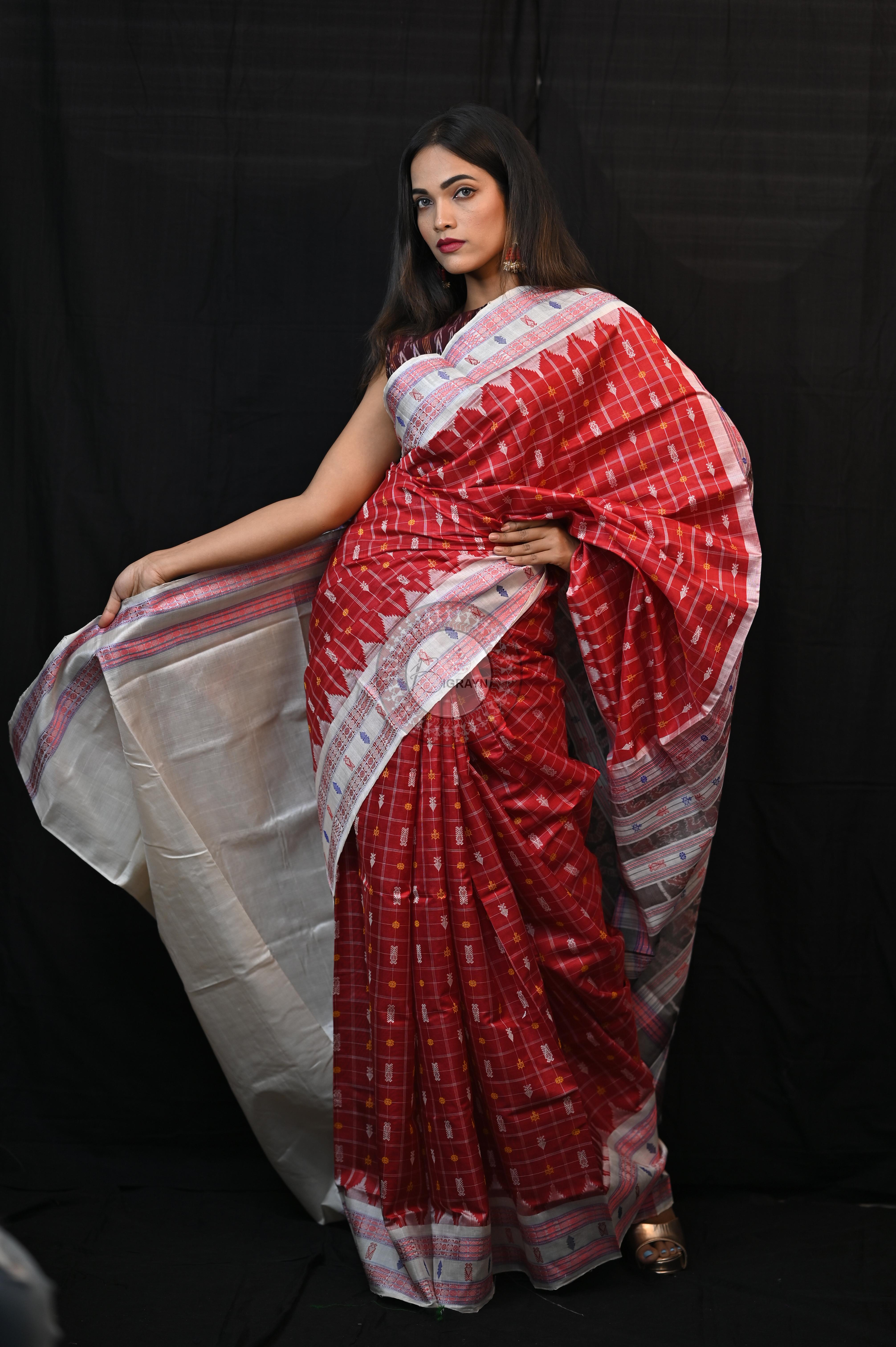 "Odisha Handloom Hazarbuti Bomkai Silk Saree with thousand buti motifs, intricate pallu design, and rich traditional craftsmanship"