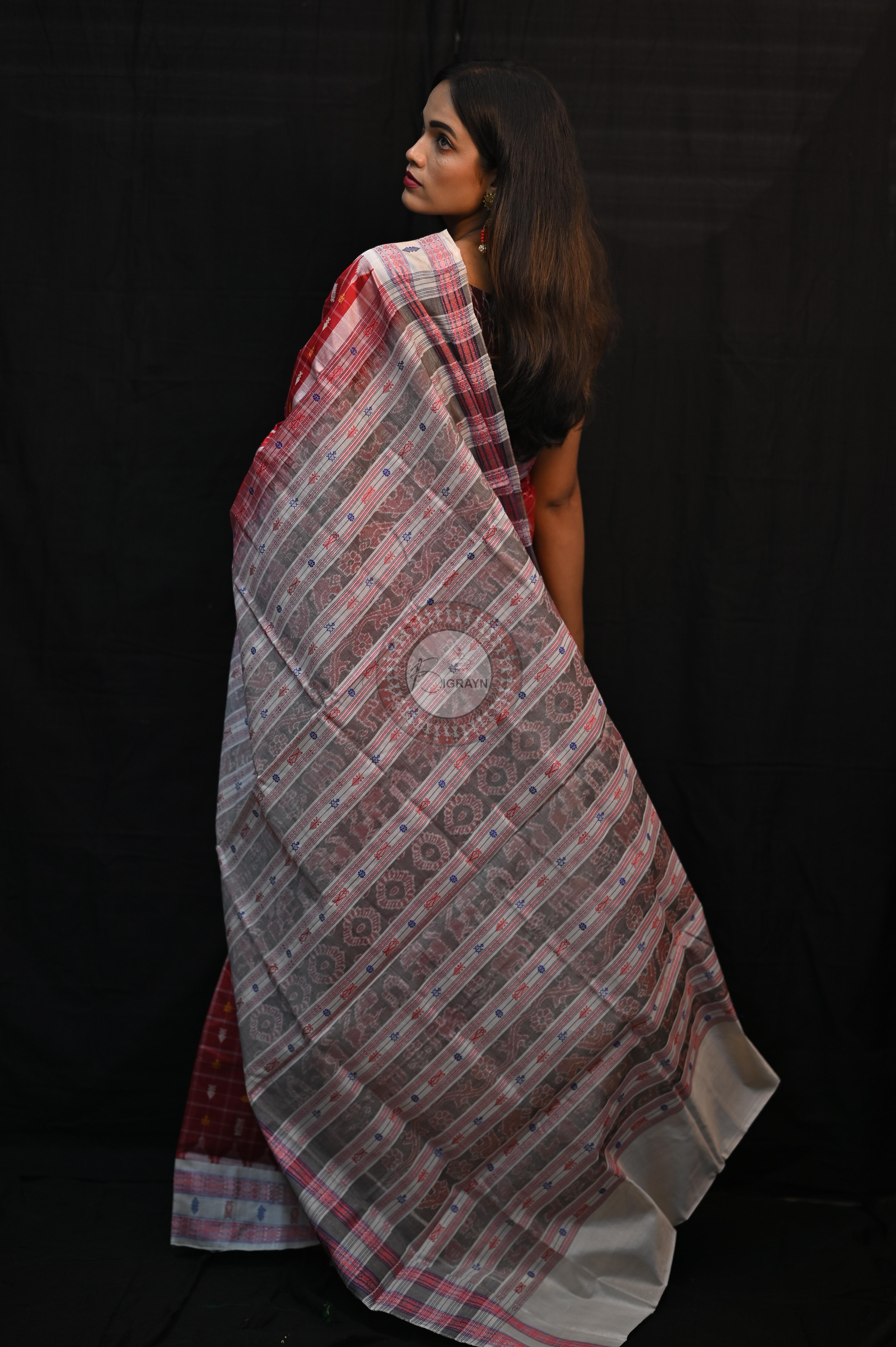 "Odisha Handloom Hazarbuti Bomkai Silk Saree with thousand buti motifs, intricate pallu design, and rich traditional craftsmanship"