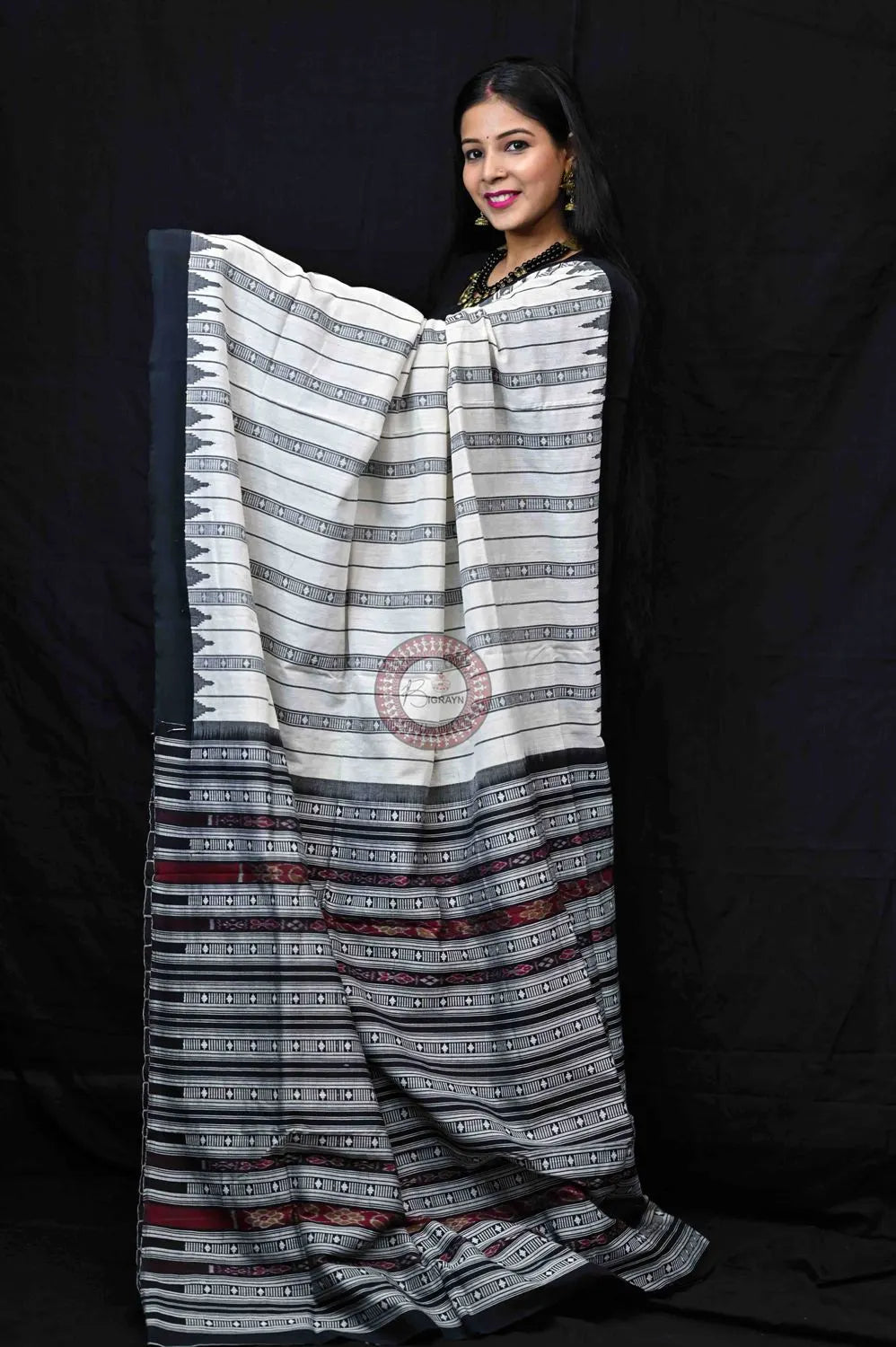 White Black Stripes Kotpad cotton Sarees