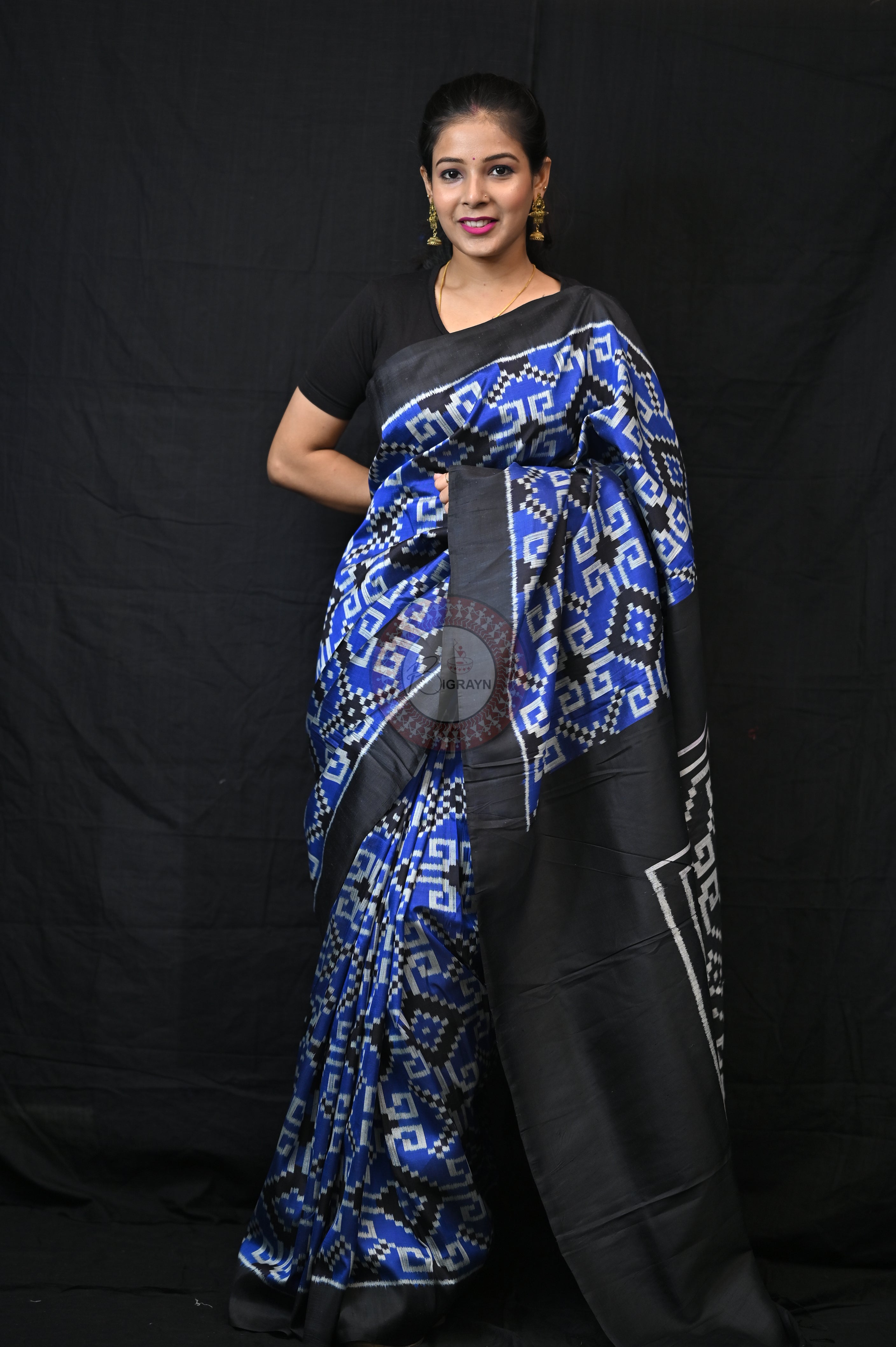 Blue Black Telia Rumal Mulberry Silk