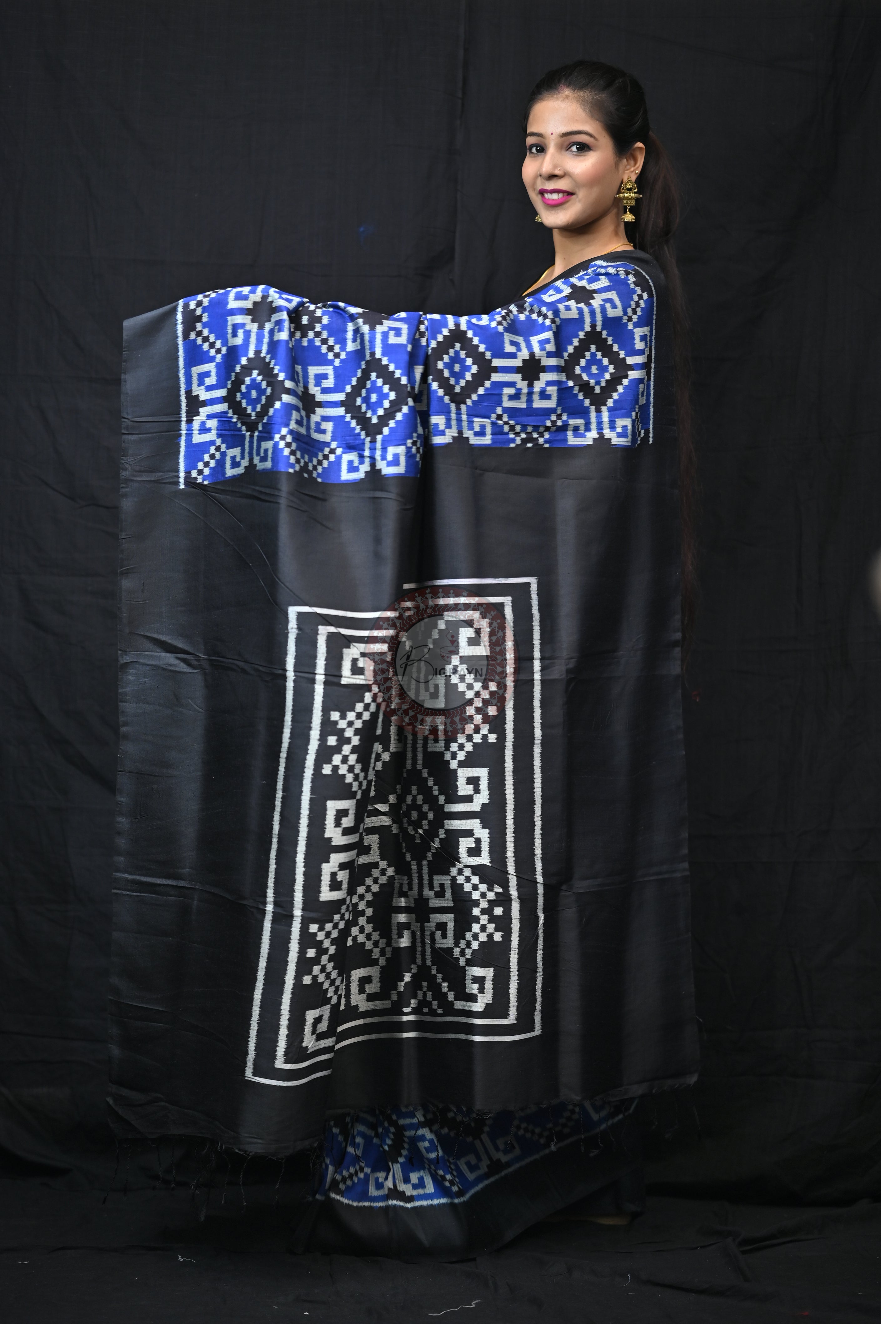 Blue Black Telia Rumal Mulberry Silk