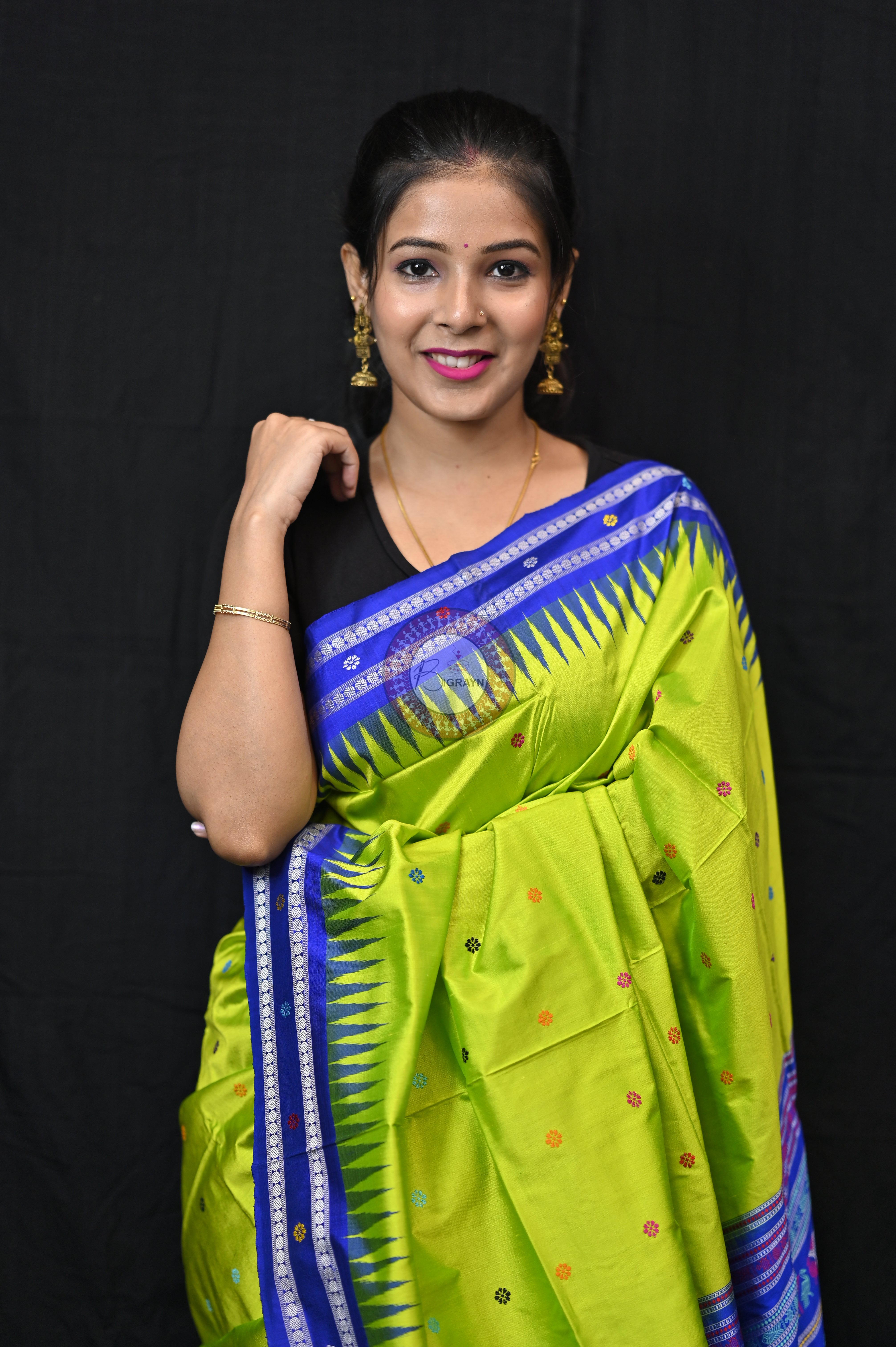 Neon Blue Dolabedi Silk Saree