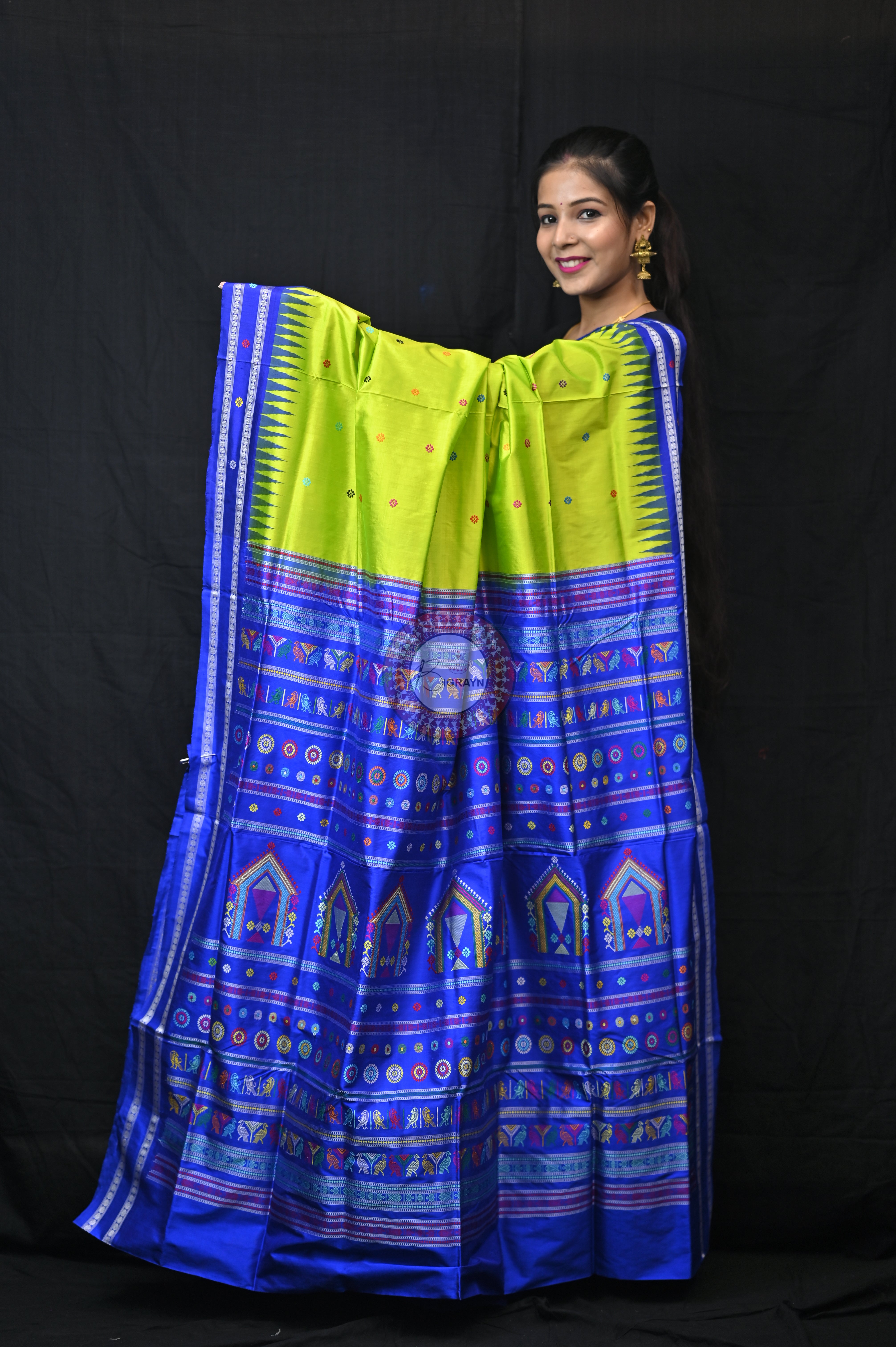 Neon Blue Dolabedi Silk Saree