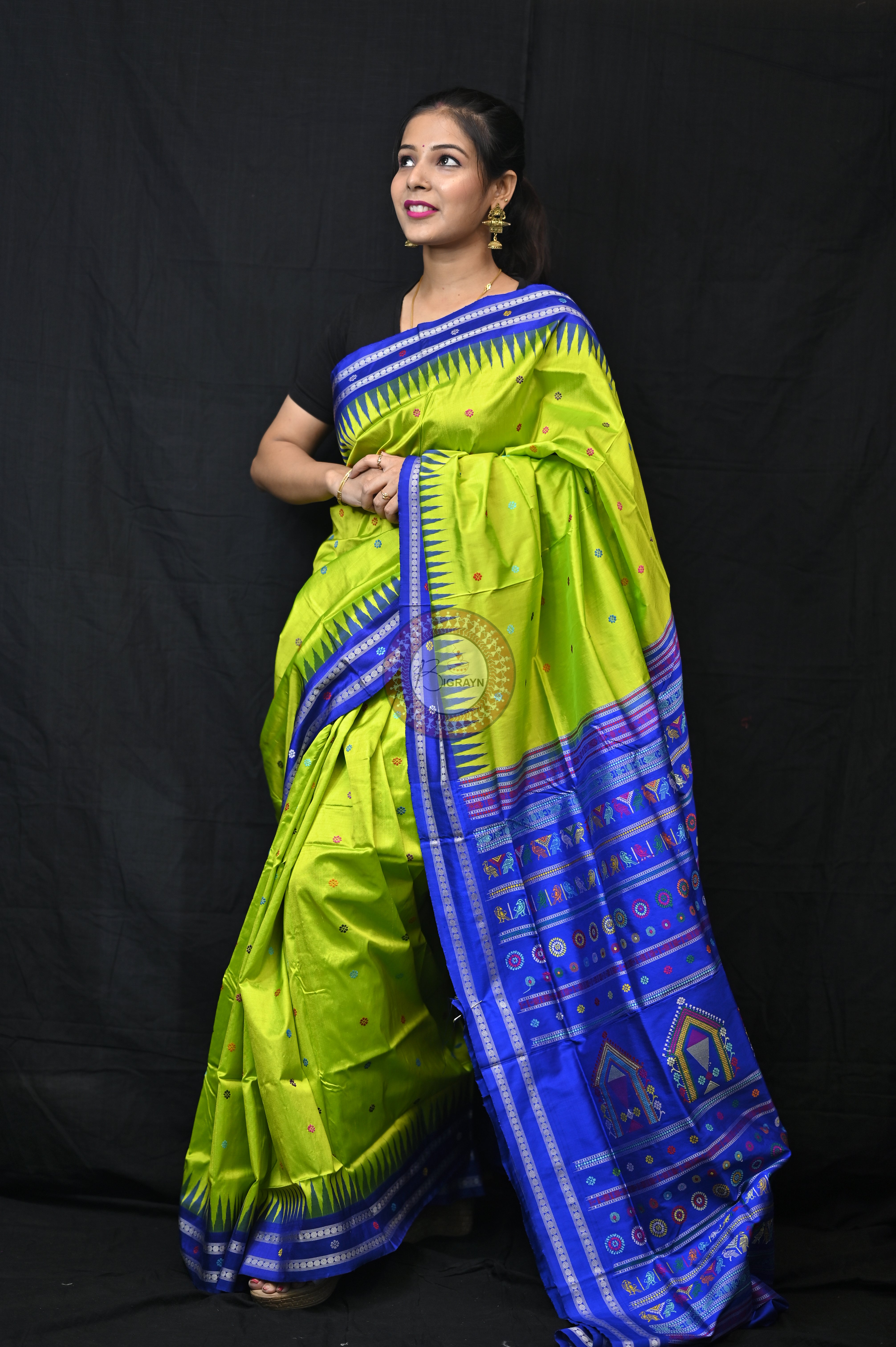 Neon Blue Dolabedi Silk Saree