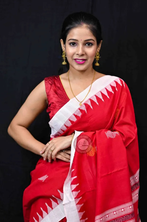 Red White Kalashi Kotpad cotton Sarees