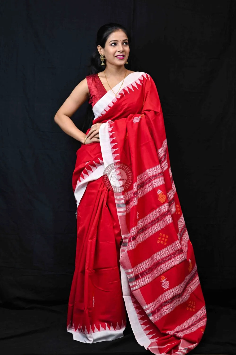 Red White Kalashi Kotpad cotton Sarees