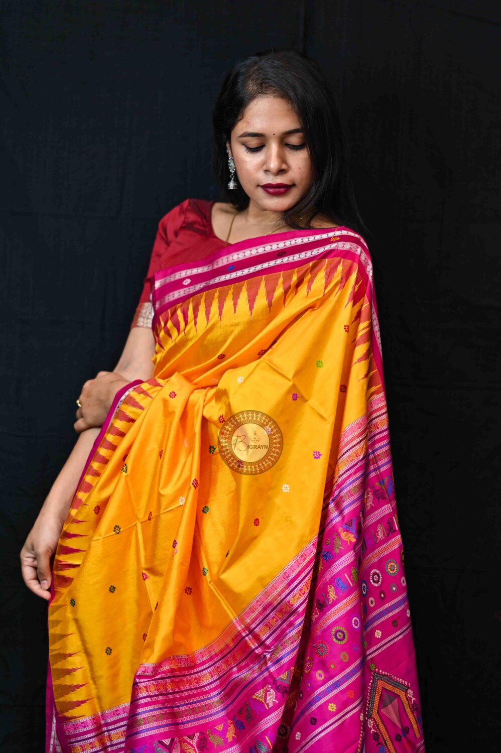 Yellow Magenta Dolabedi Silk Saree