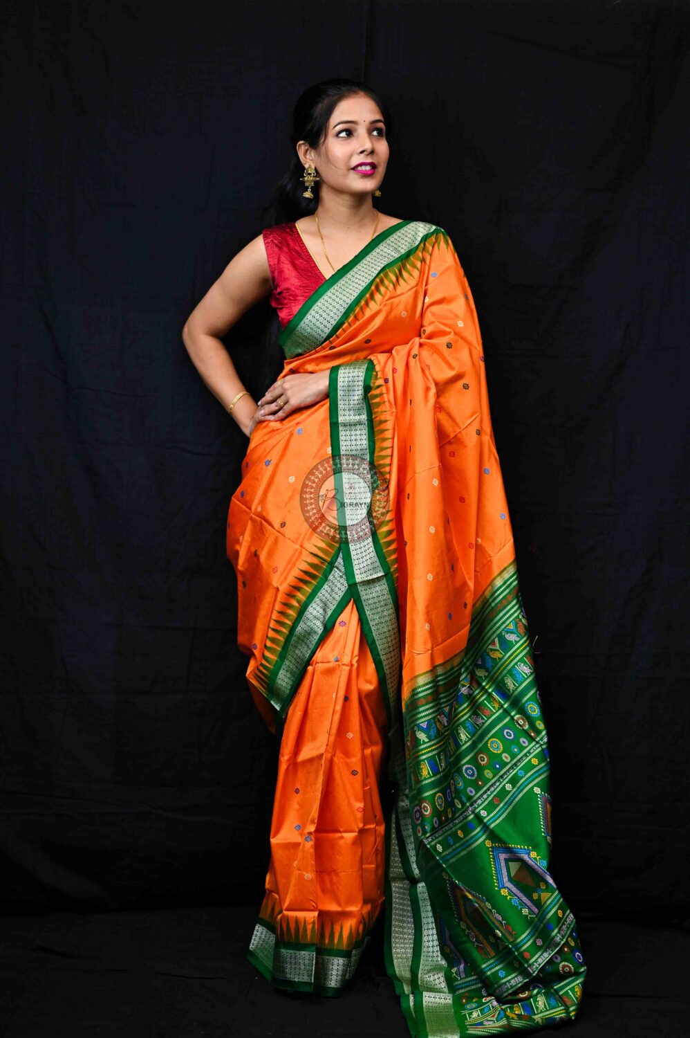 Orange Green Dolabedi Silk Saree