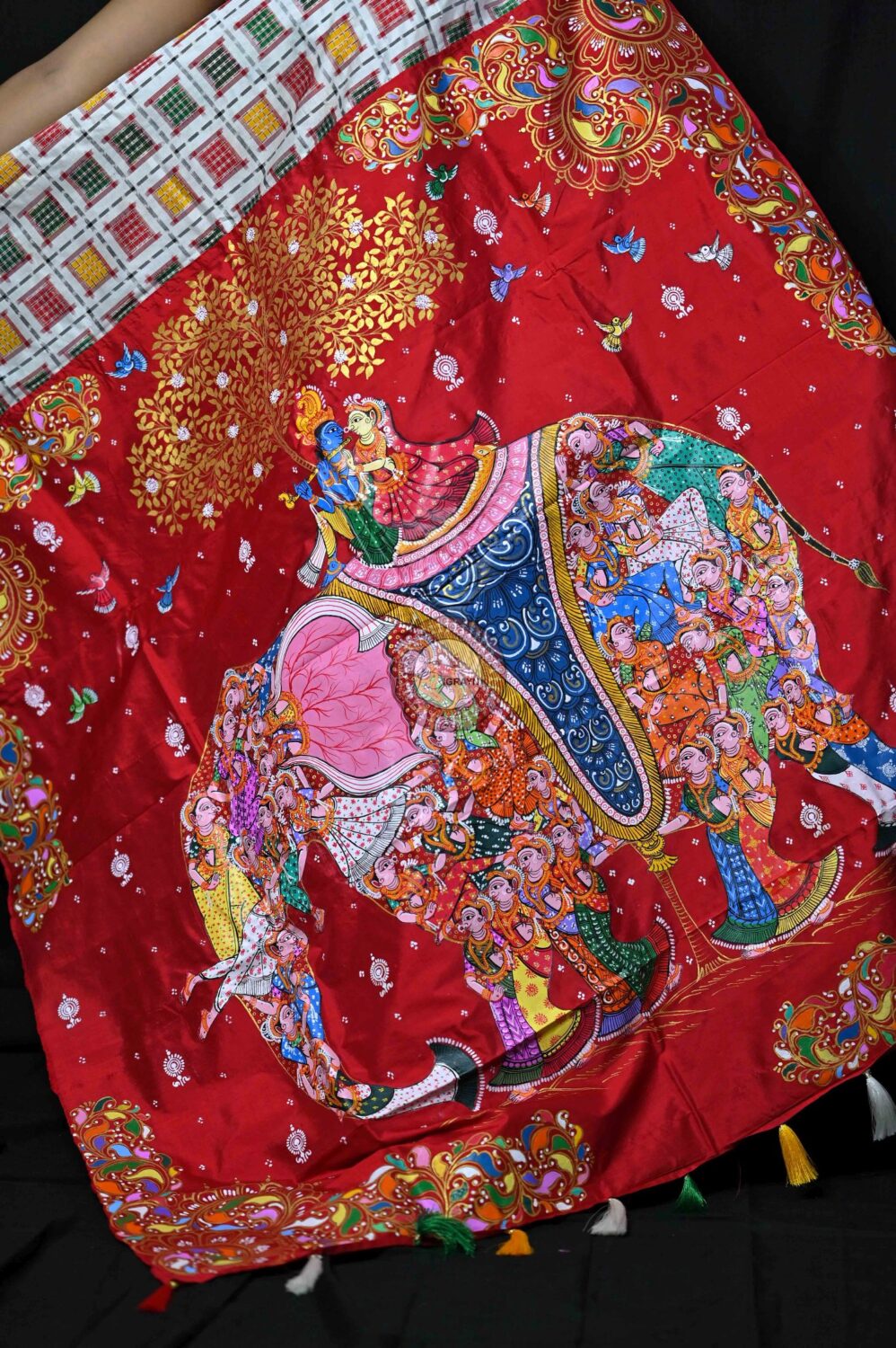 White Mini Ashwini Kandarpa Elephant Pattachitra Silk Saree