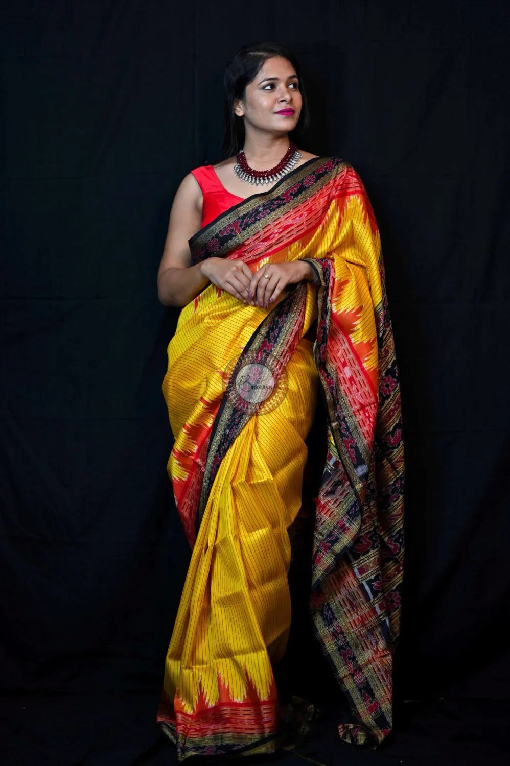 Yellow lines Khandua Sachipar Silk