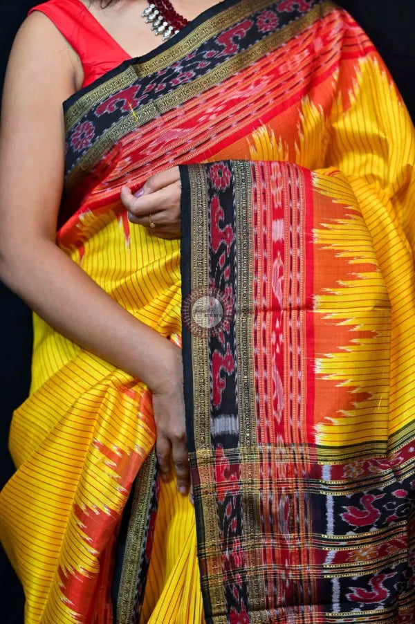 Yellow lines Khandua Sachipar Silk