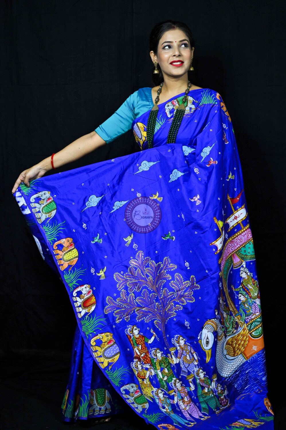 Boita Bandana Blue Pattachitra Silk Saree