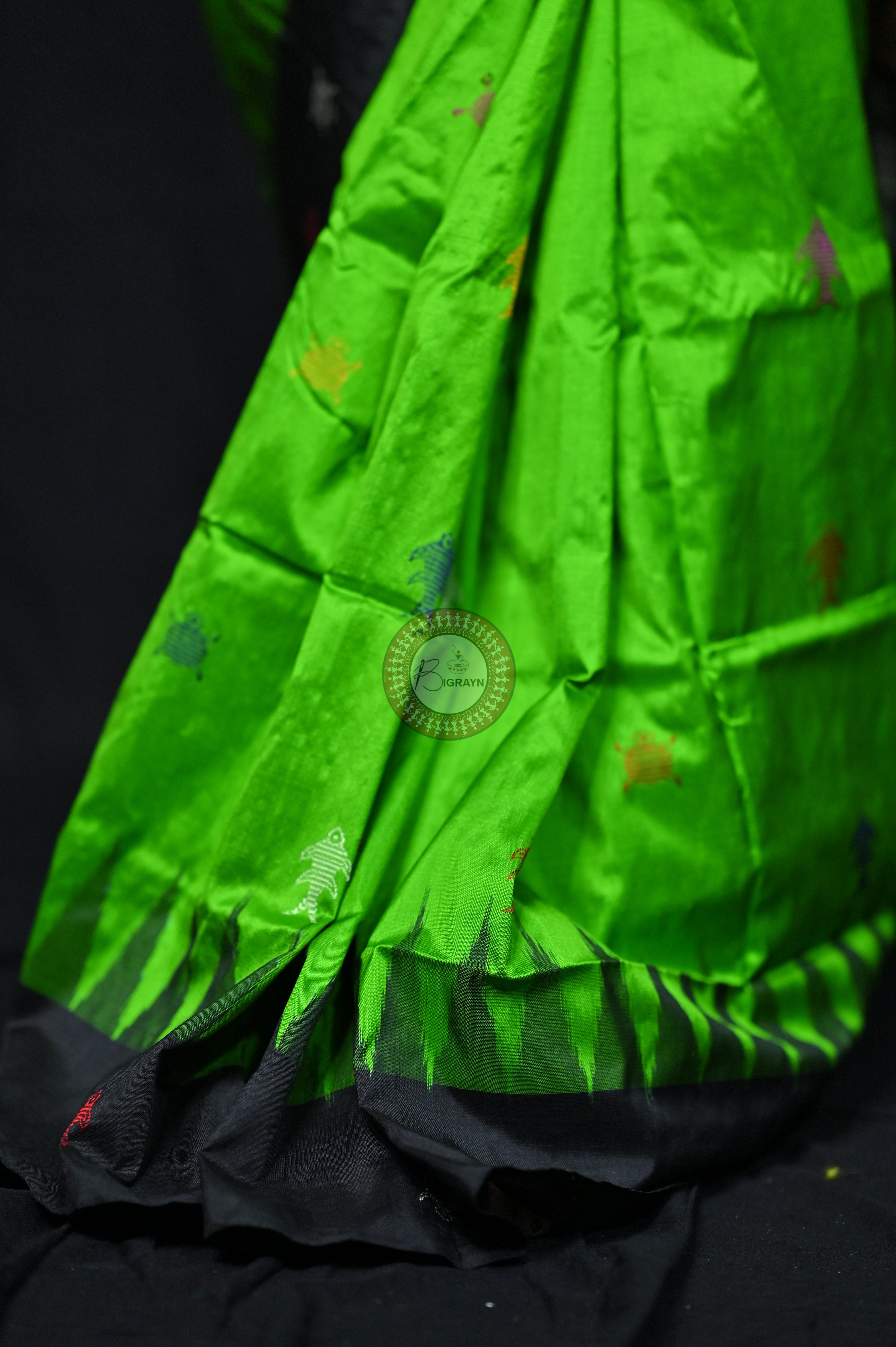 Mastya Kachhap Green Black Bomkai Silk Saree