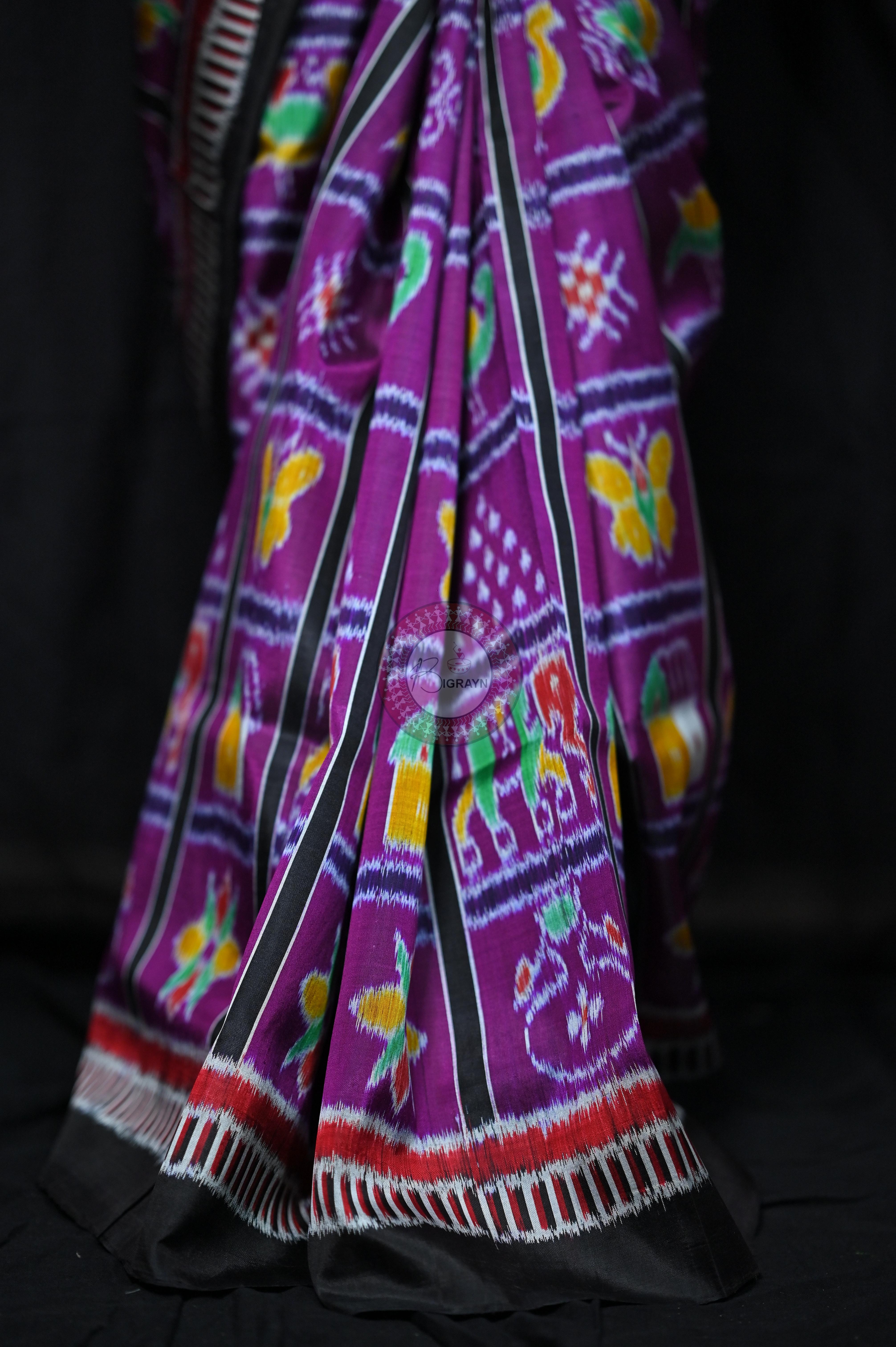 Purple Black Kathifera Nabakothi Khandua Silk Saree