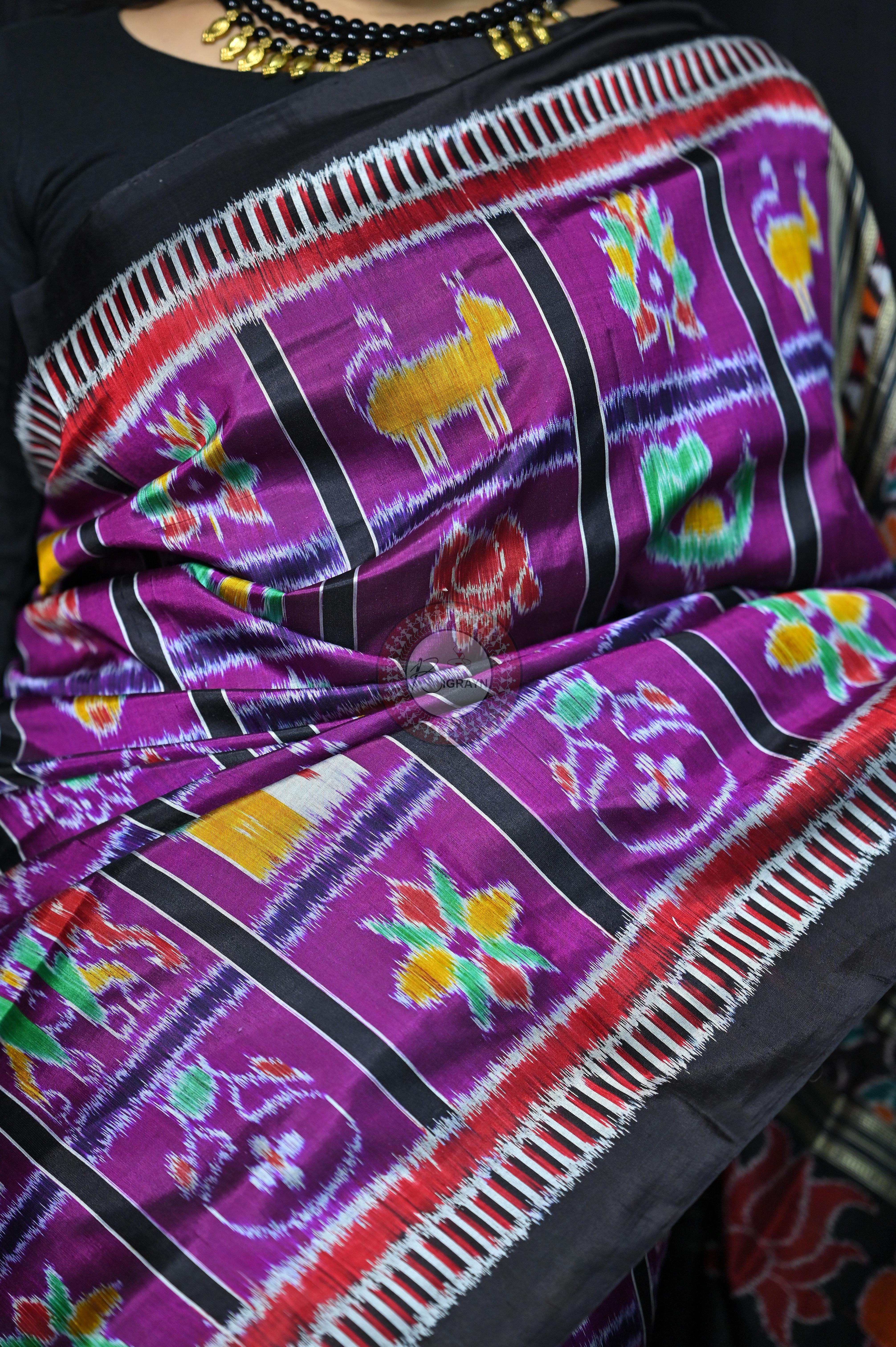 Purple Black Kathifera Nabakothi Khandua Silk Saree