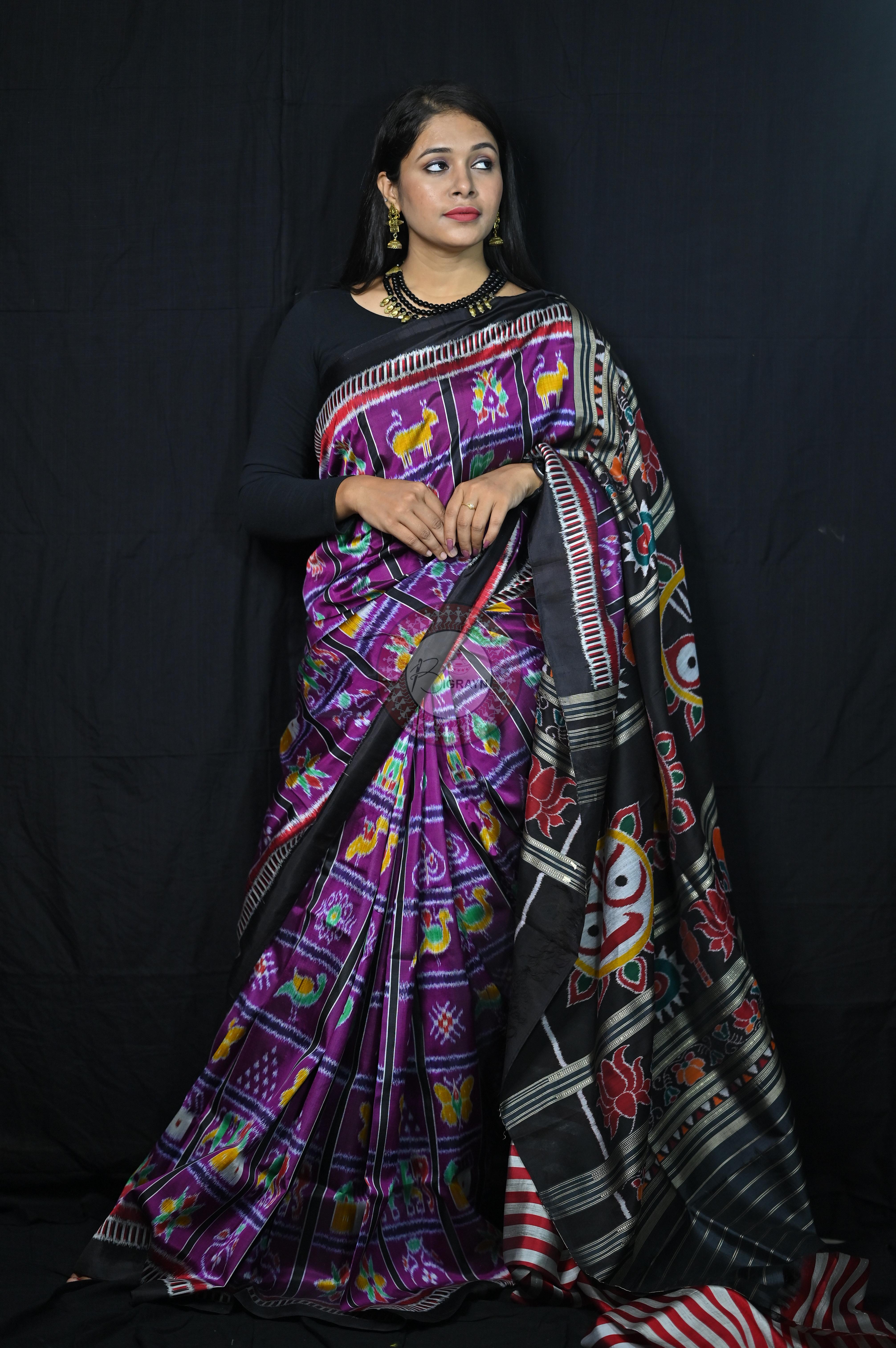 Purple Black Kathifera Nabakothi Khandua Silk Saree
